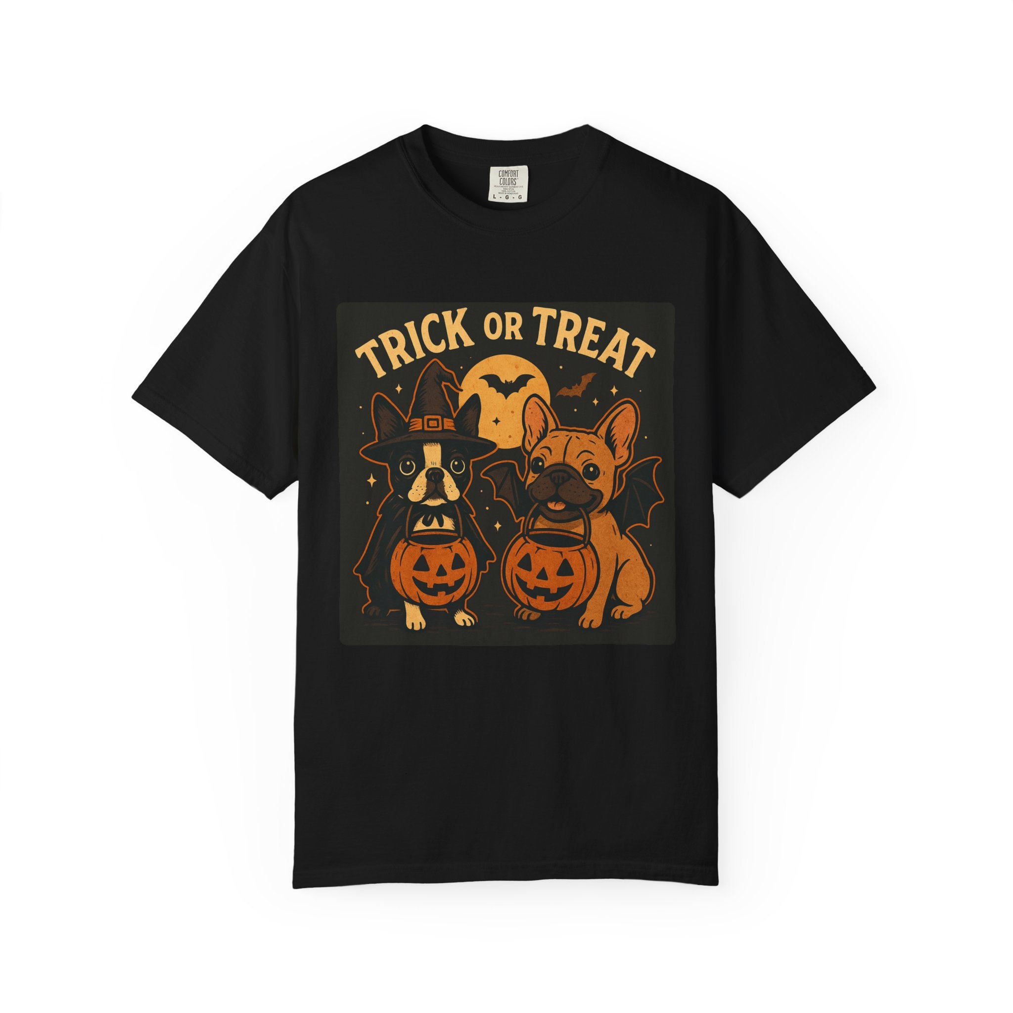 Trick or Treat Boston Terrier & Frenchie Halloween Shirt (Adult Unisex)