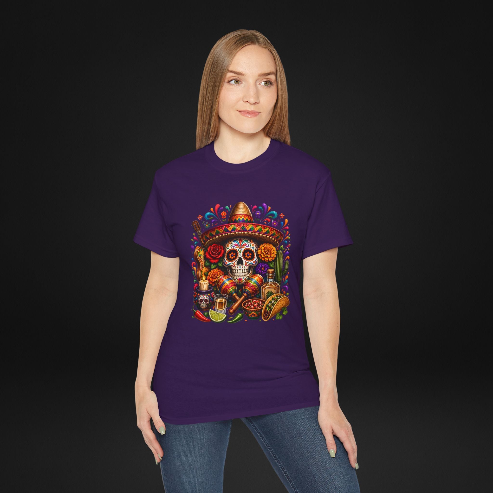 Cinco de Mayo Sugar Skull T-Shirt – Fiesta Sombrero Taco & Tequila Graphic Tee