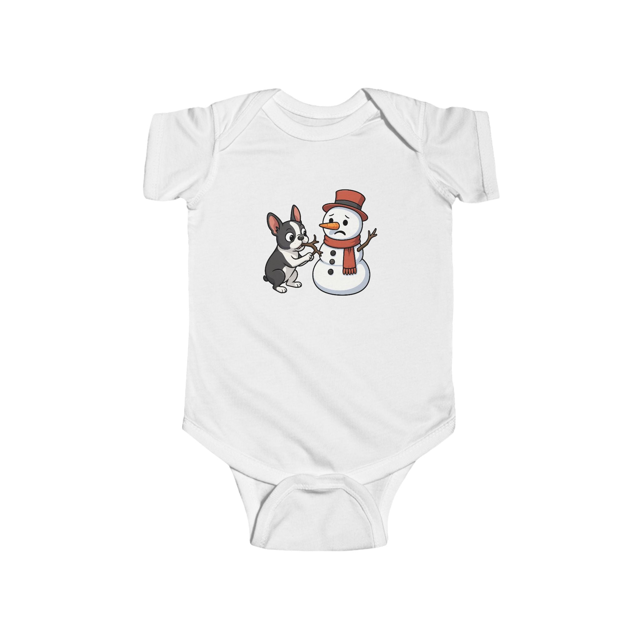 Boston Terrier & Snowman Christmas Baby Bodysuit