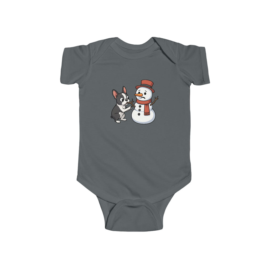 Boston Terrier & Snowman Christmas Baby Bodysuit