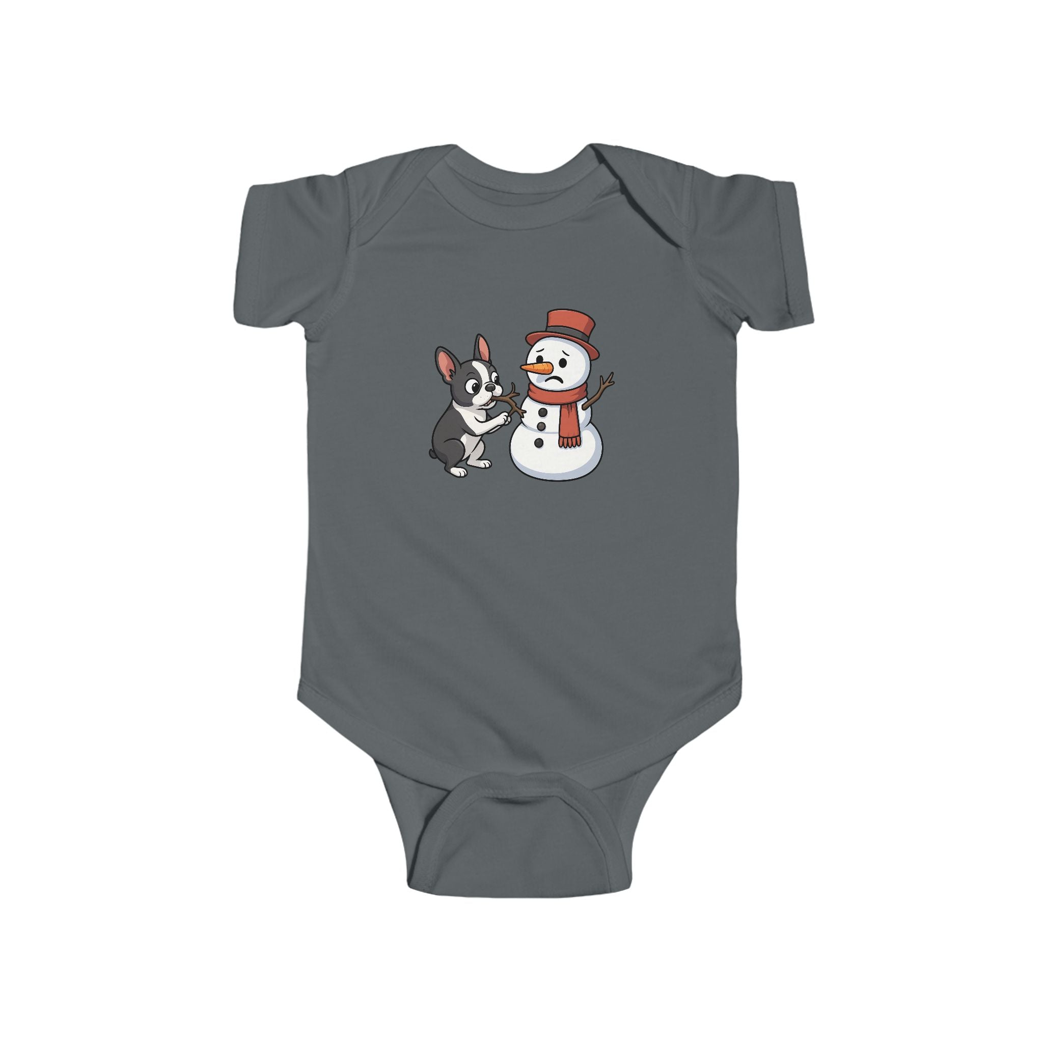 Boston Terrier & Snowman Christmas Baby Bodysuit