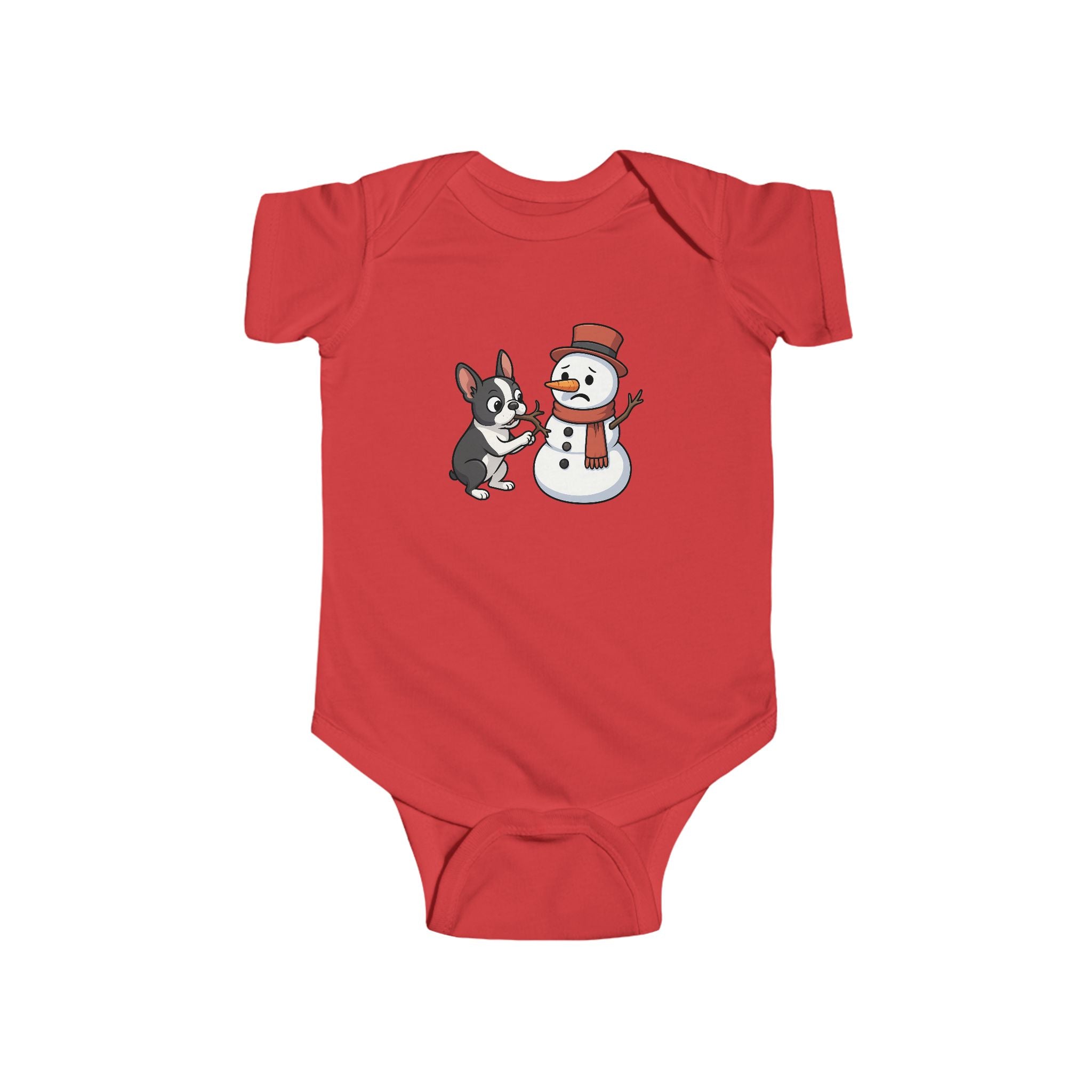 Boston Terrier & Snowman Christmas Baby Bodysuit