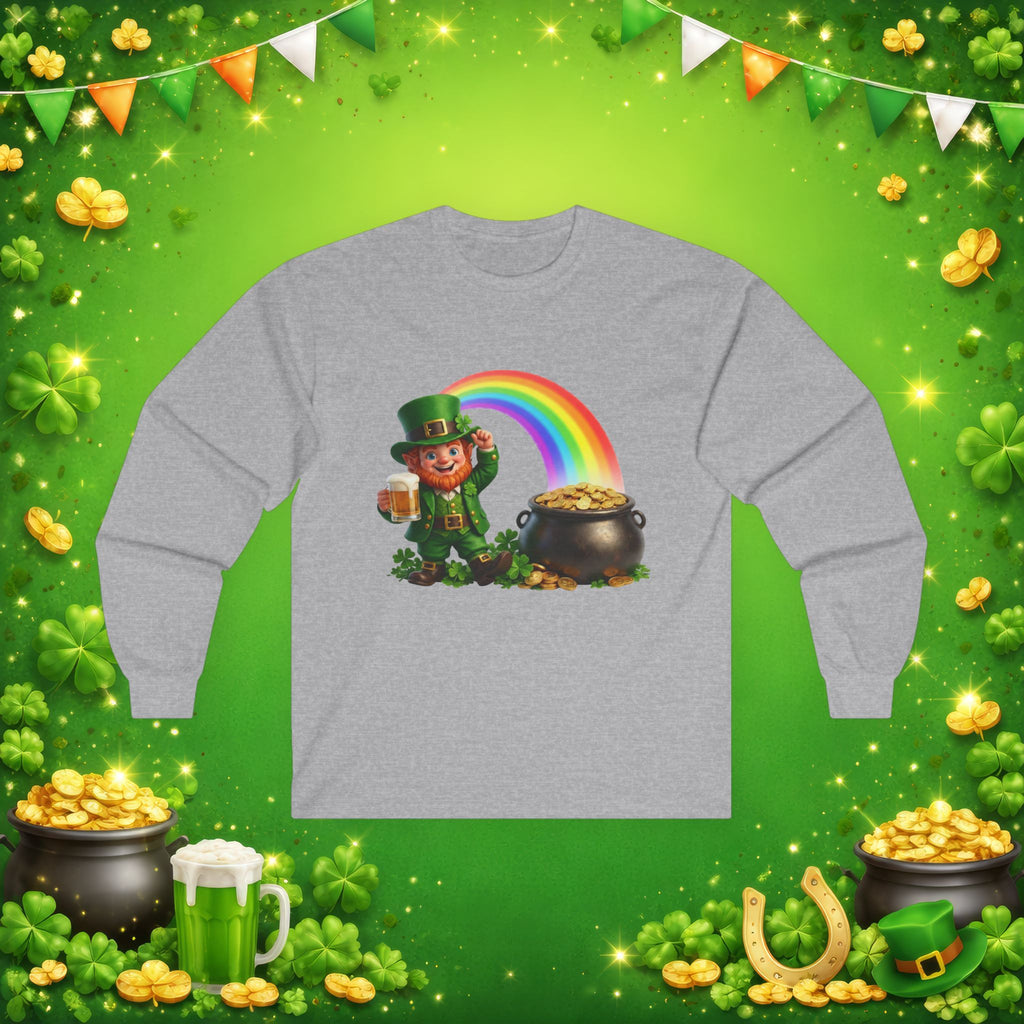 Lucky Leprechaun Rainbow Gold St. Patrick’s Day Long Sleeve T-Shirt | Irish Beer Tee