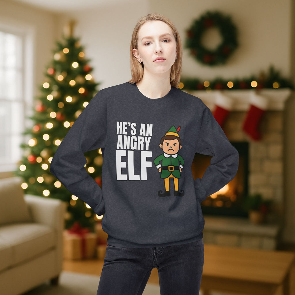 He’s an Angry Elf Christmas Sweatshirt – Funny Holiday Elf Graphic | Festive Unisex Crewneck