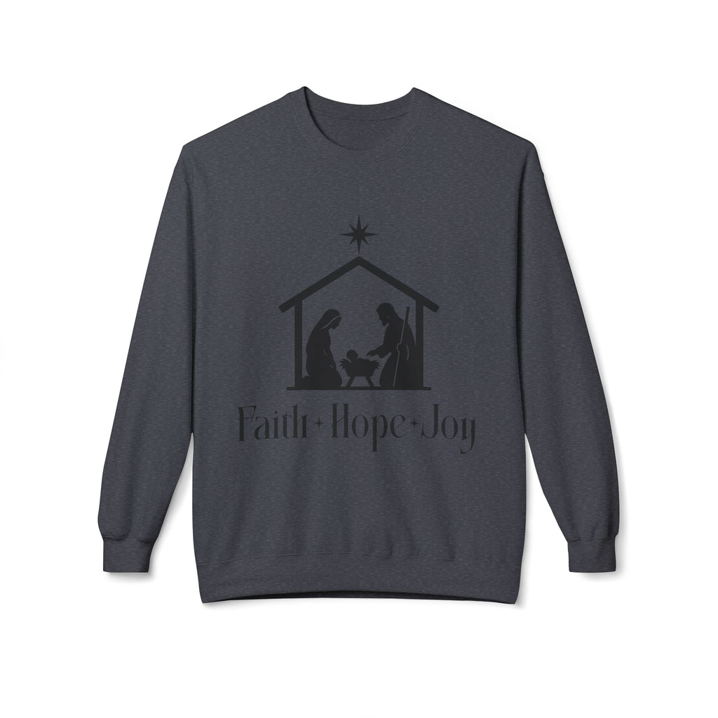 Faith • Hope • Joy Nativity Christmas Sweatshirt – Minimalist Holy Family Design