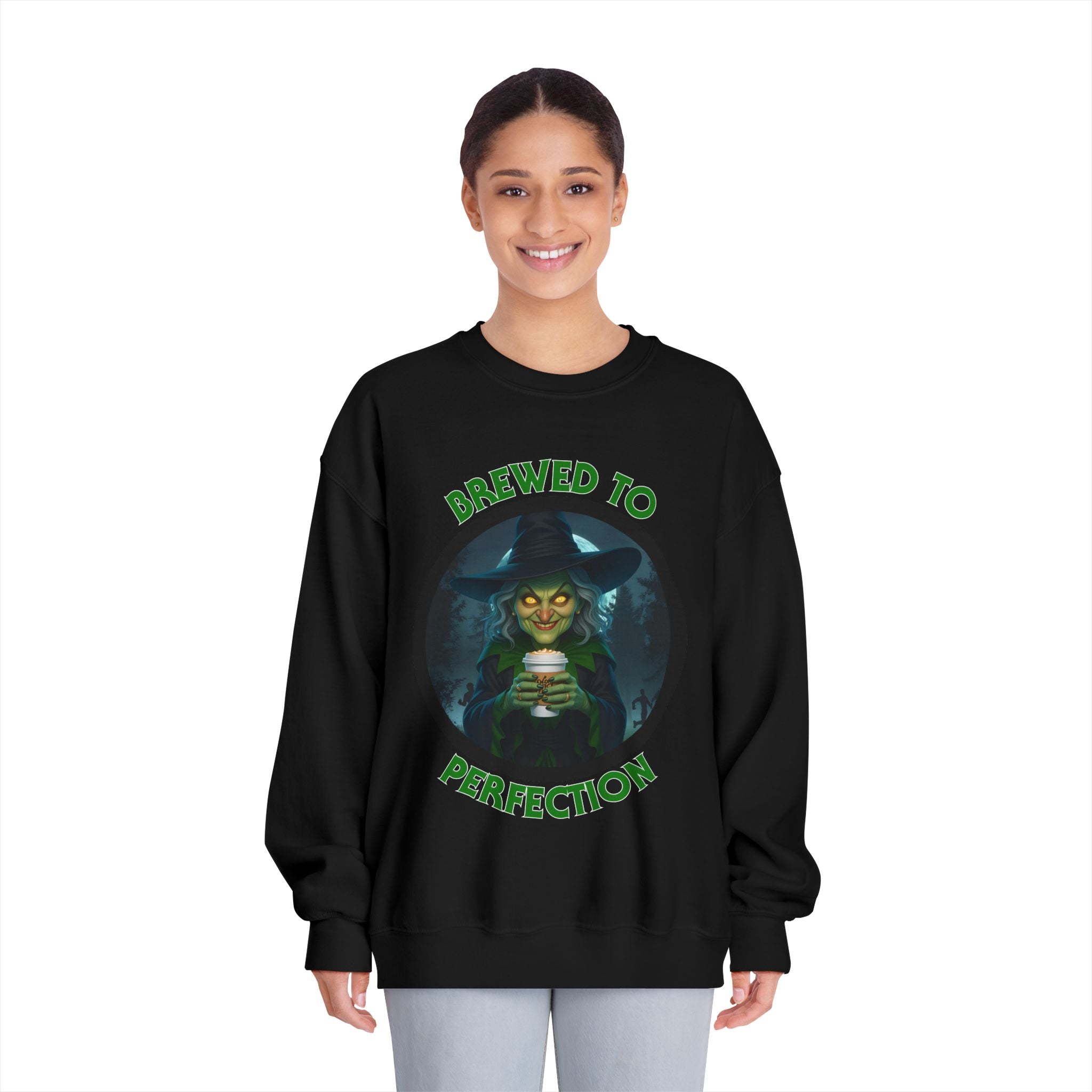 Brewed to Perfection Halloween Witch Coffee Sweatshirt (Unisex)