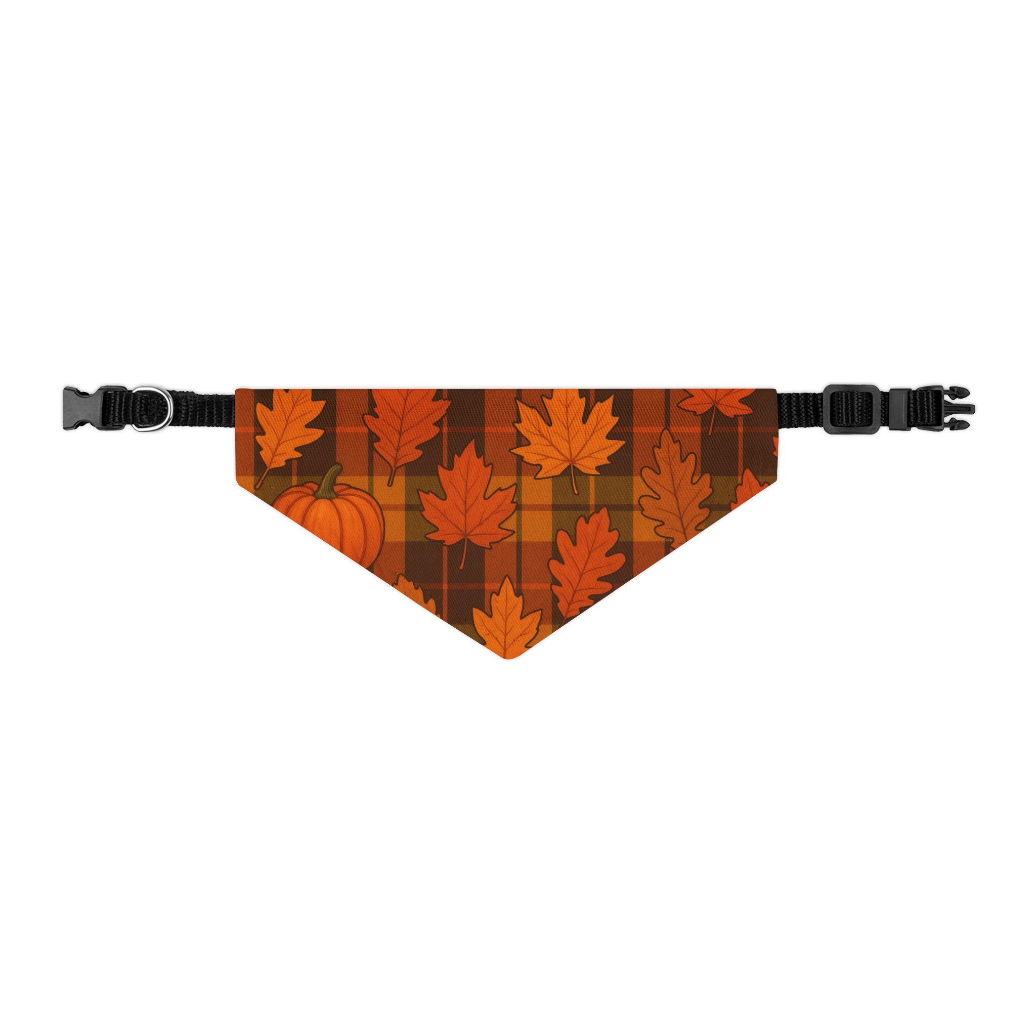 Autumn Leaves & Pumpkins Plaid Pet Bandana | Fall Dog Accessory (Multiple Sizes)