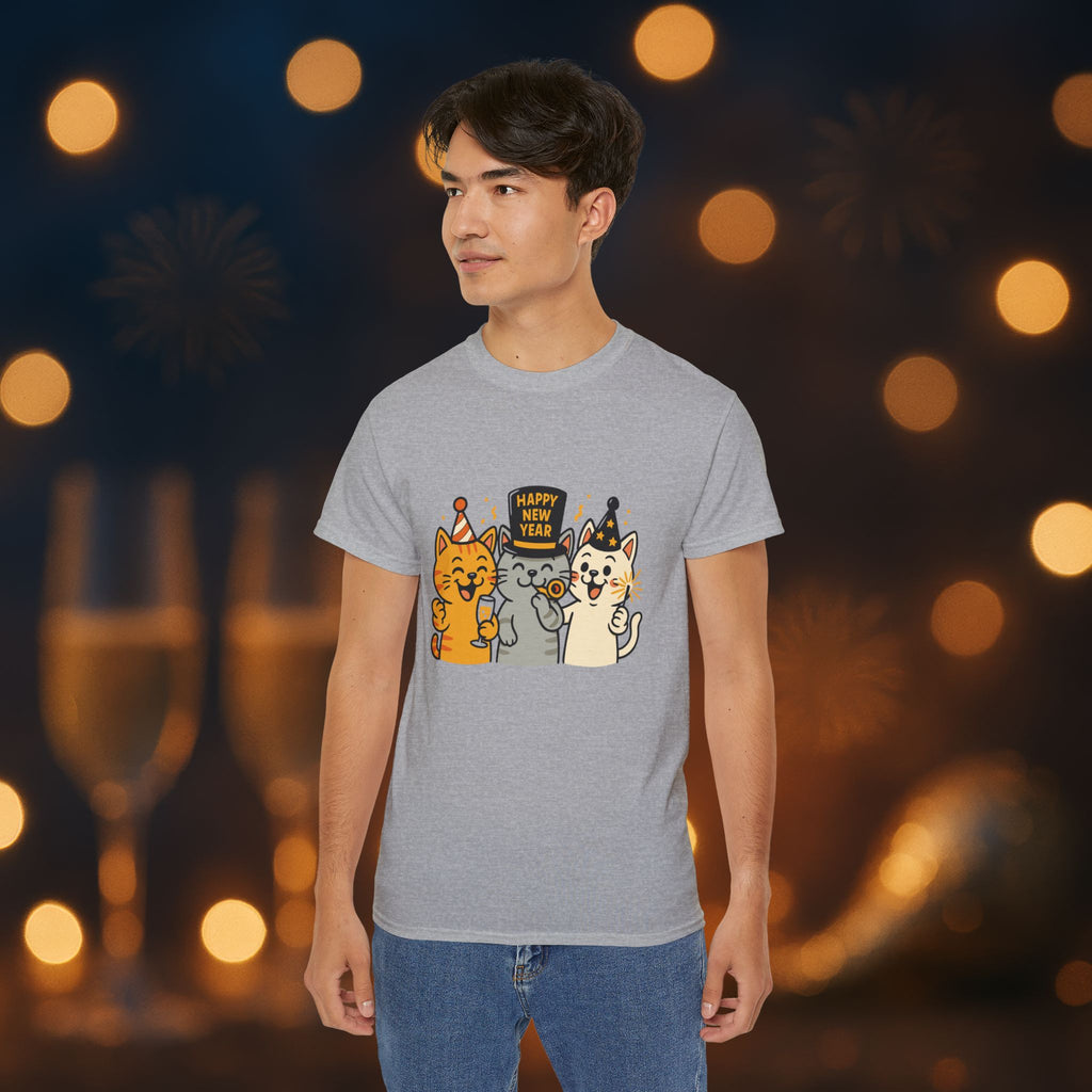 Happy New Year Cats T-Shirt – Cute Party Cats Tee | New Year’s Eve Cat Lover Shirt