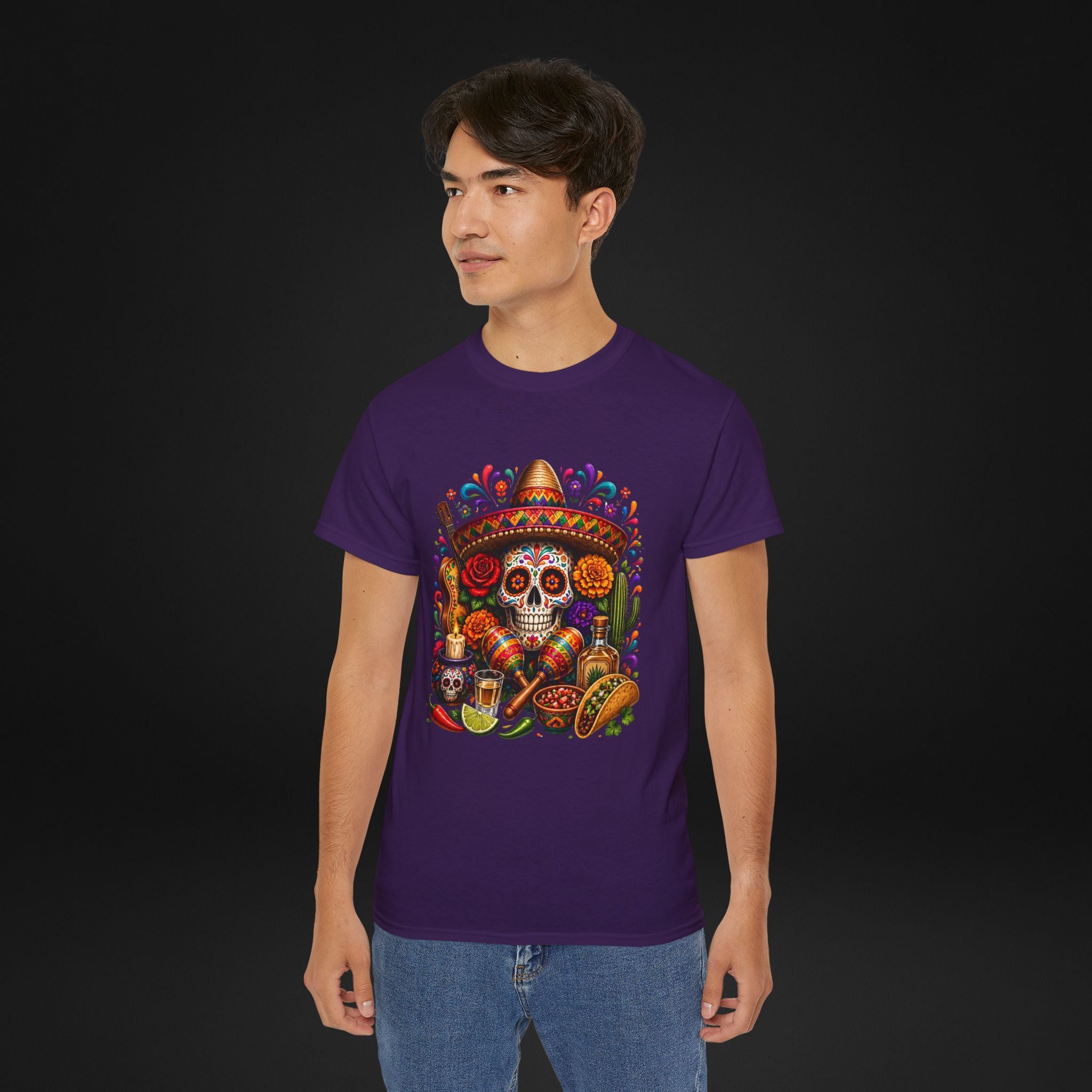 Cinco de Mayo Sugar Skull T-Shirt – Fiesta Sombrero Taco & Tequila Graphic Tee