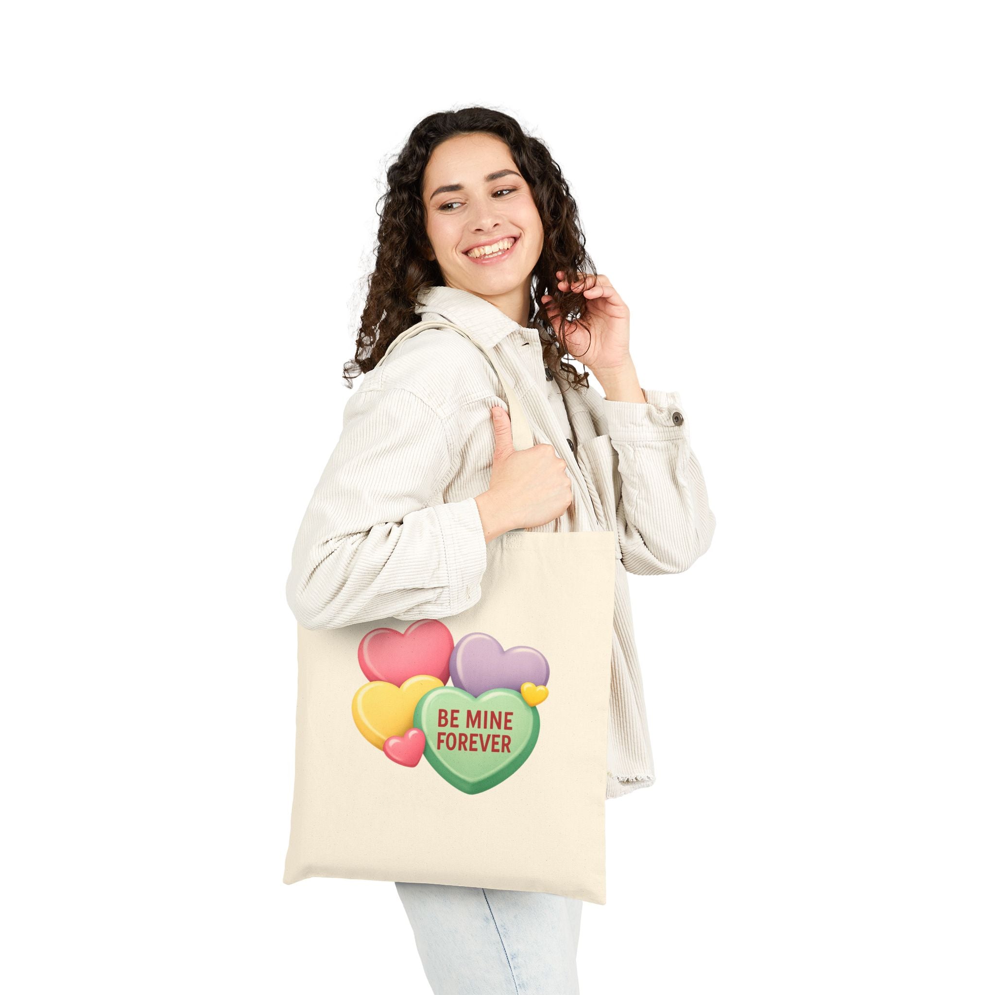 Be Mine Forever Valentine’s Day Canvas Tote Bag – Cute Candy Heart Love Tote | Romantic Gift for Him or Her