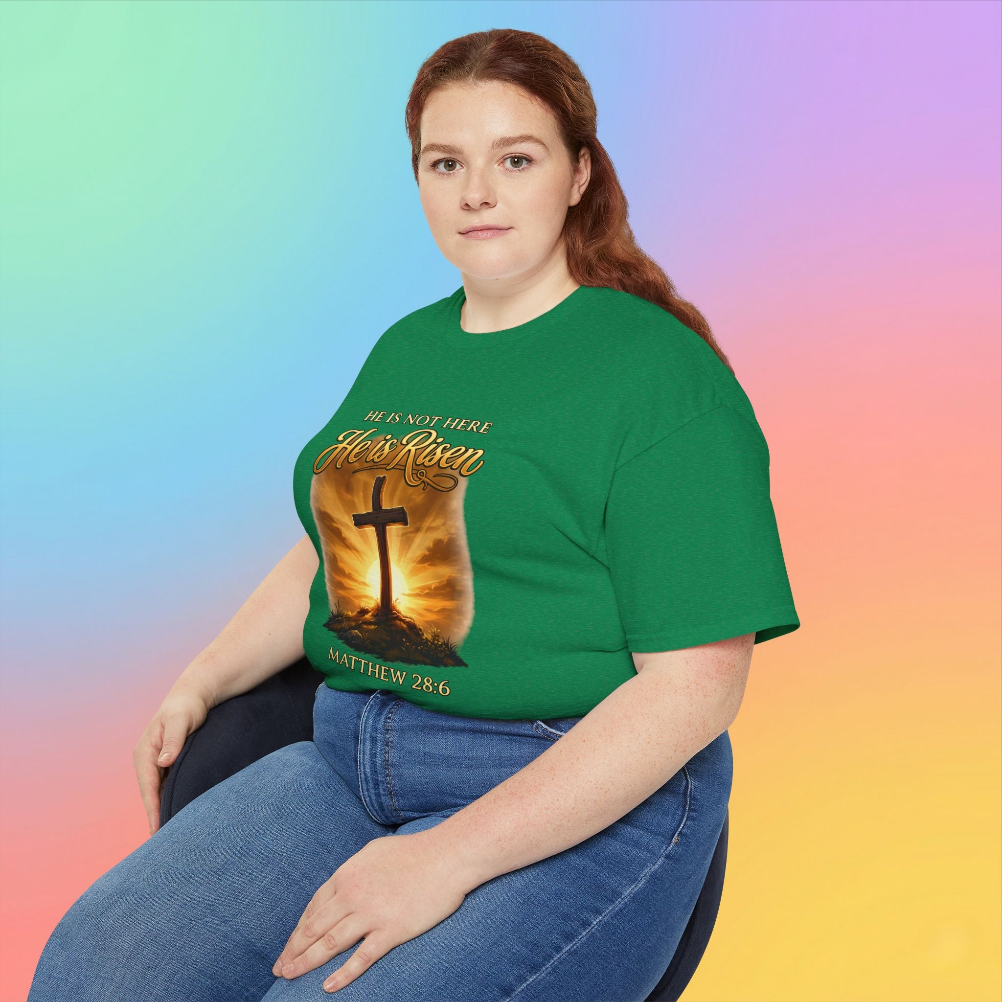 Christian Easter Shirt – He Is Risen Matthew 28:6 Cross Resurrection T-Shirt Faith-Based Easter Apparel