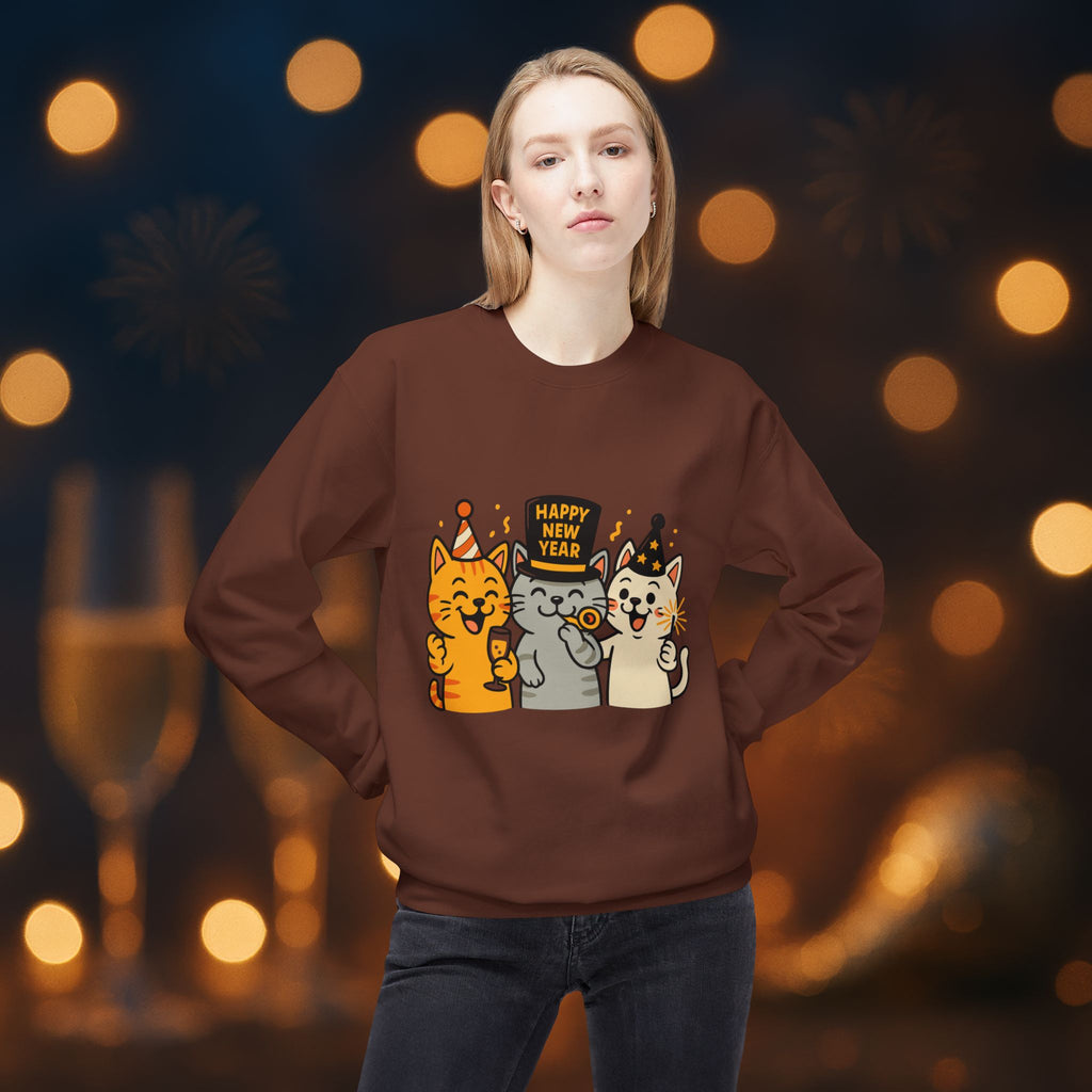 Happy New Year Cats Sweatshirt – Cute Party Cat Crewneck | New Year’s Eve Cat Lover Gift
