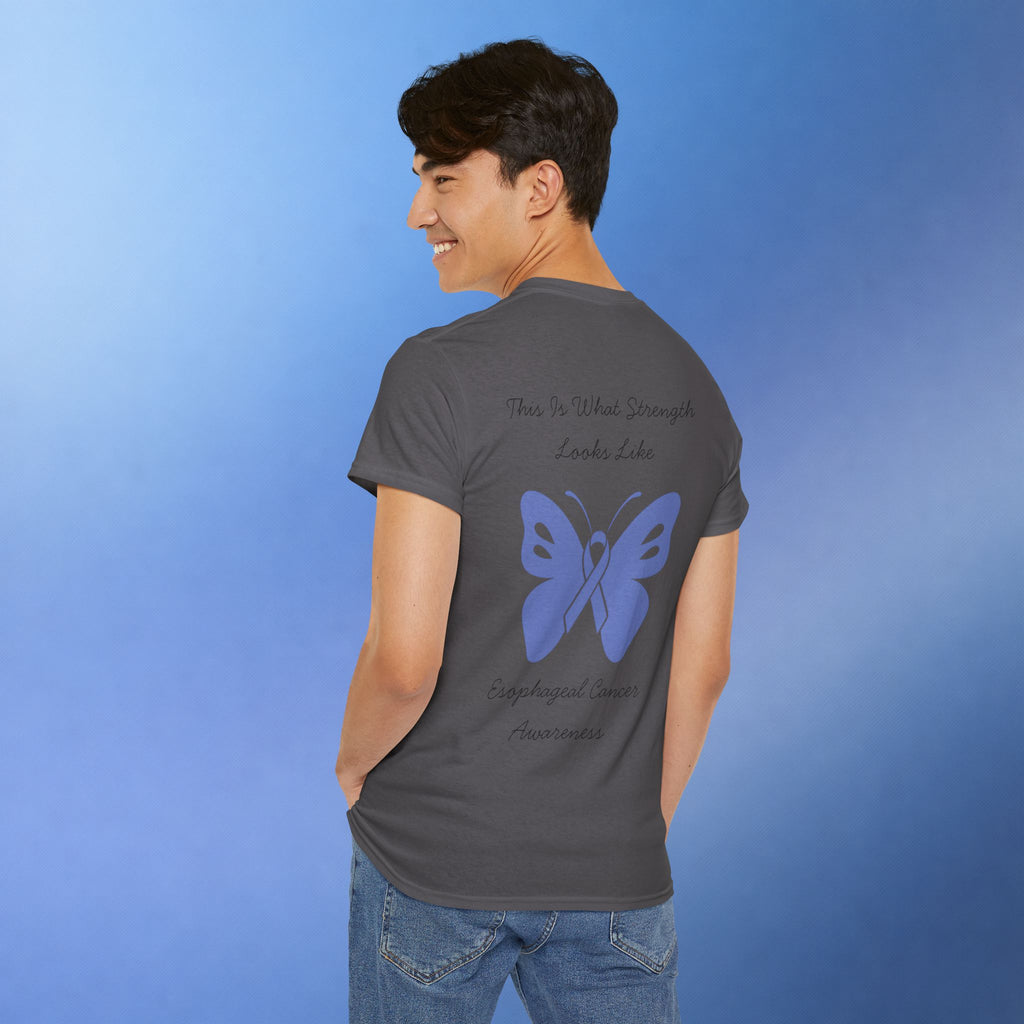 Esophageal Cancer Awareness T-Shirt | This Is What Strength Looks Like Butterfly Ribbon Tee