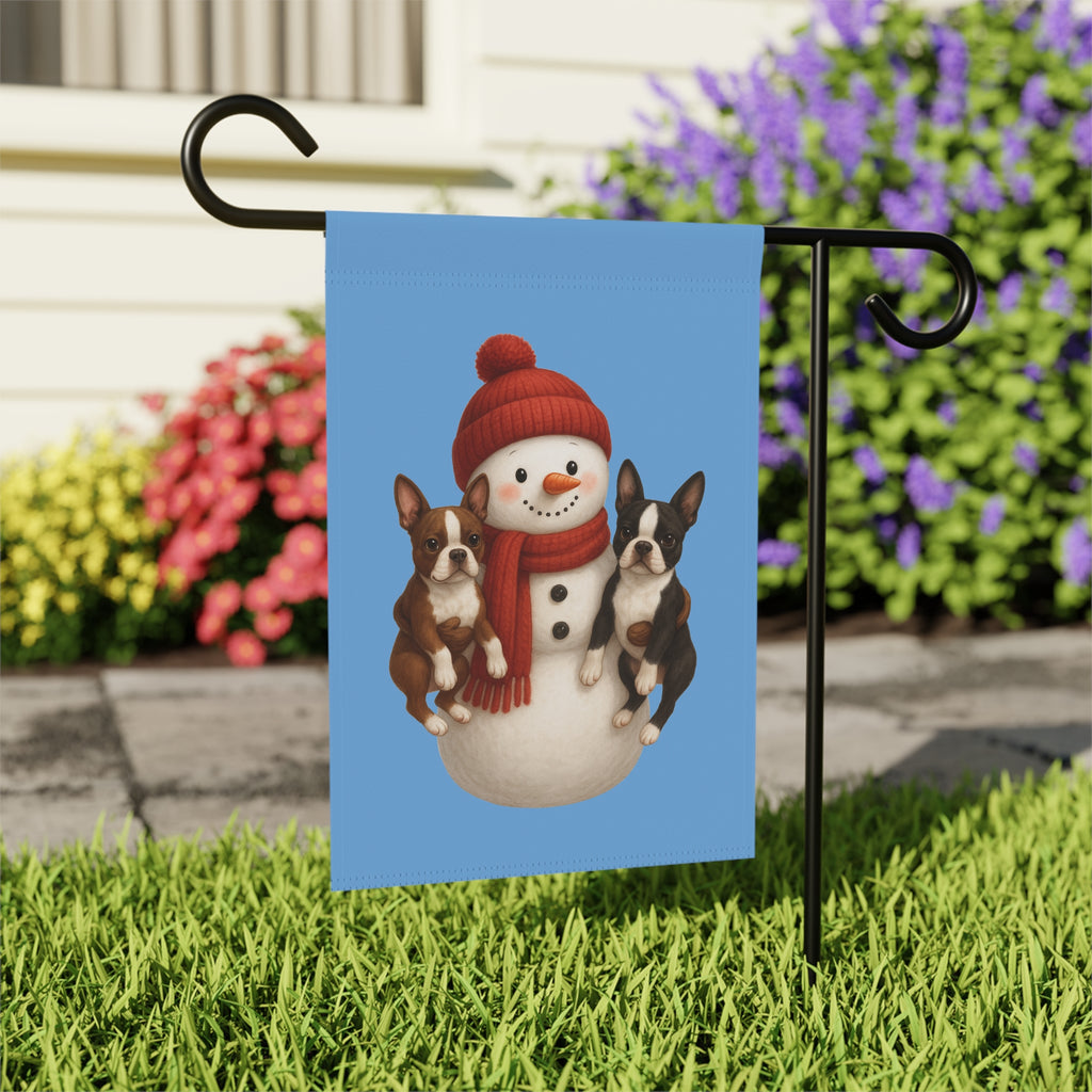 Snowman with Boston Terriers Garden Flag - Festive Holiday Yard Décor