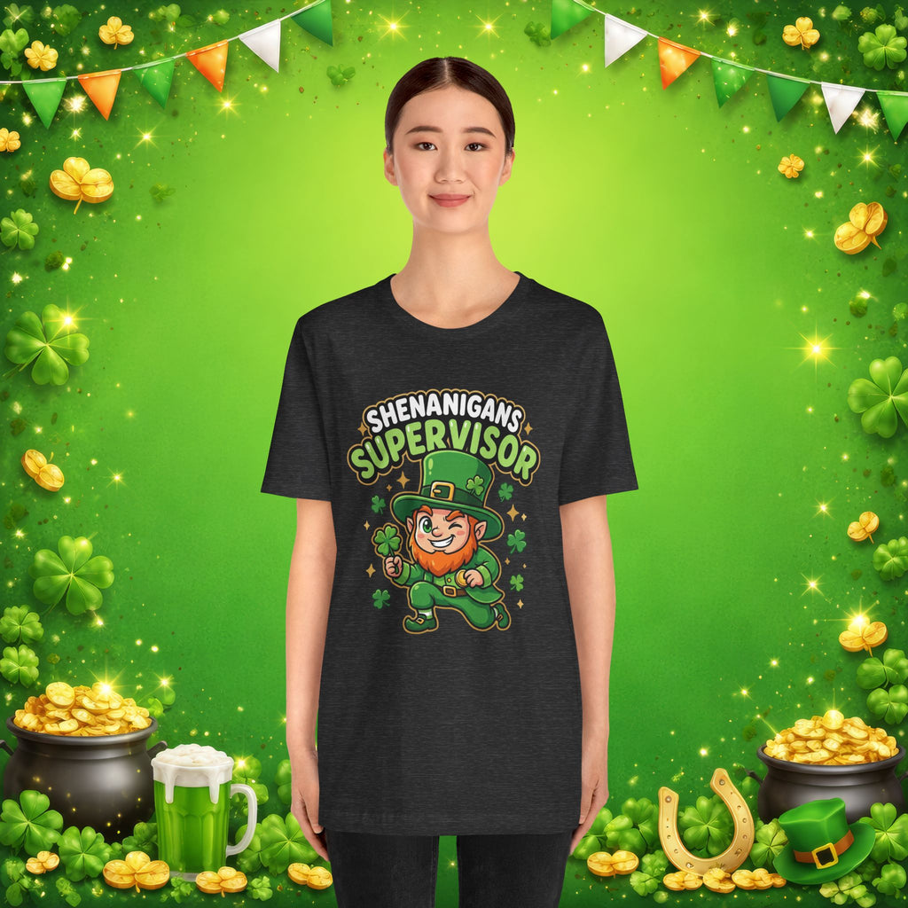Shenanigans Supervisor T-Shirt – Funny St. Patrick’s Day Leprechaun Adult Unisex Tee