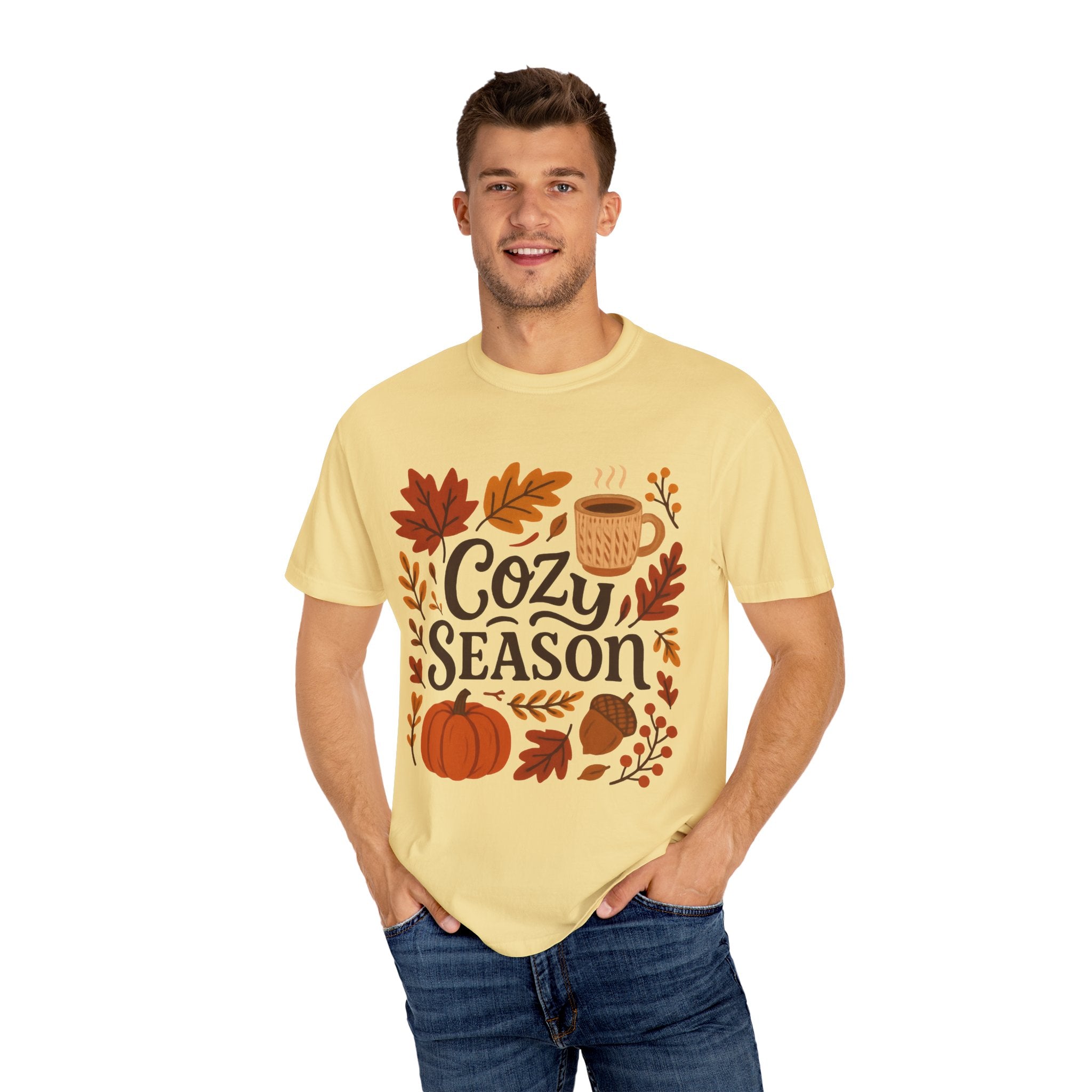 Cozy Season Unisex T-shirt, Fall Fashion Tee, Autumn Apparel, Gift for Him/Her, Pumpkin Spice Shirt, Relaxing Vibes