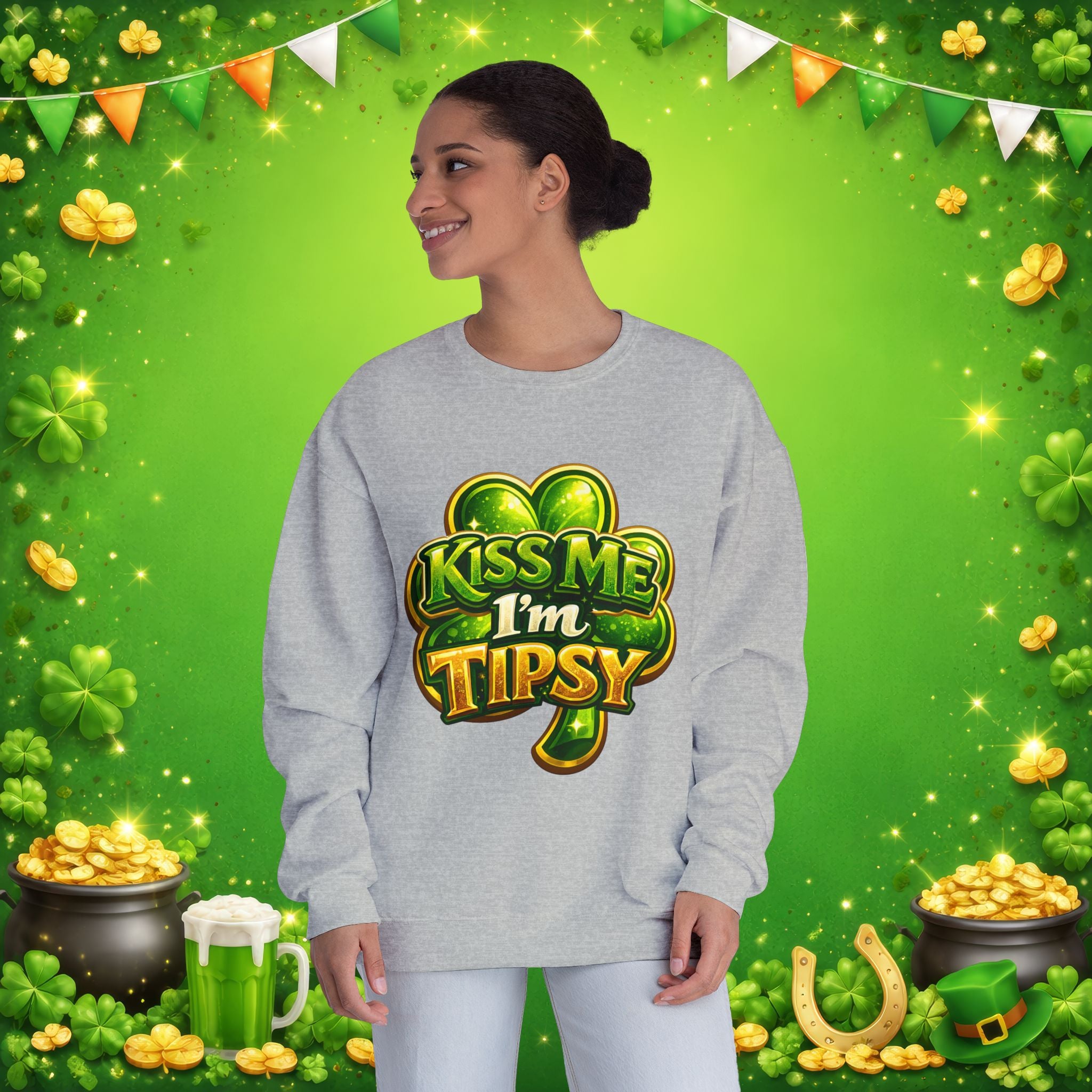 Kiss Me I’m Tipsy St. Patrick’s Day Sweatshirt – Funny Irish Drinking Pullover
