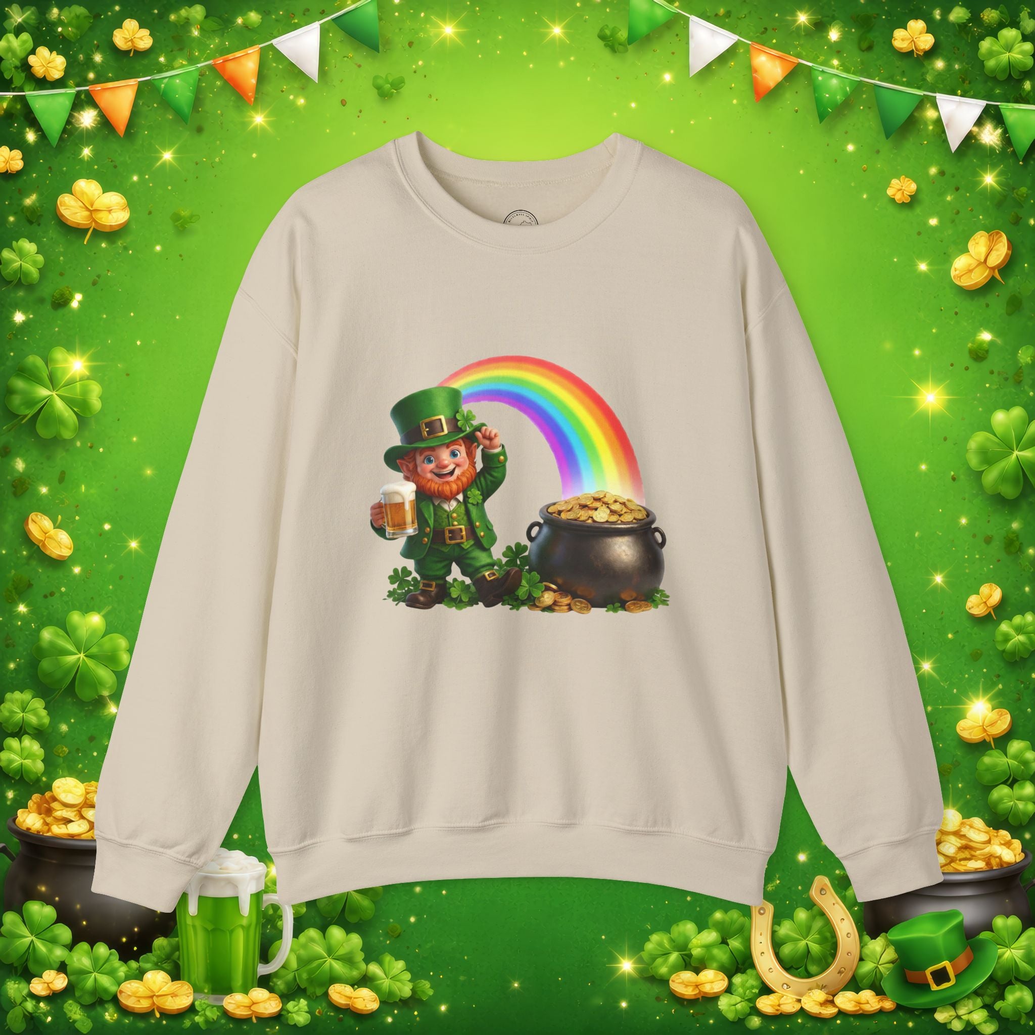 Lucky Leprechaun Rainbow Gold St. Patrick’s Day Sweatshirt | Irish Beer Pullover