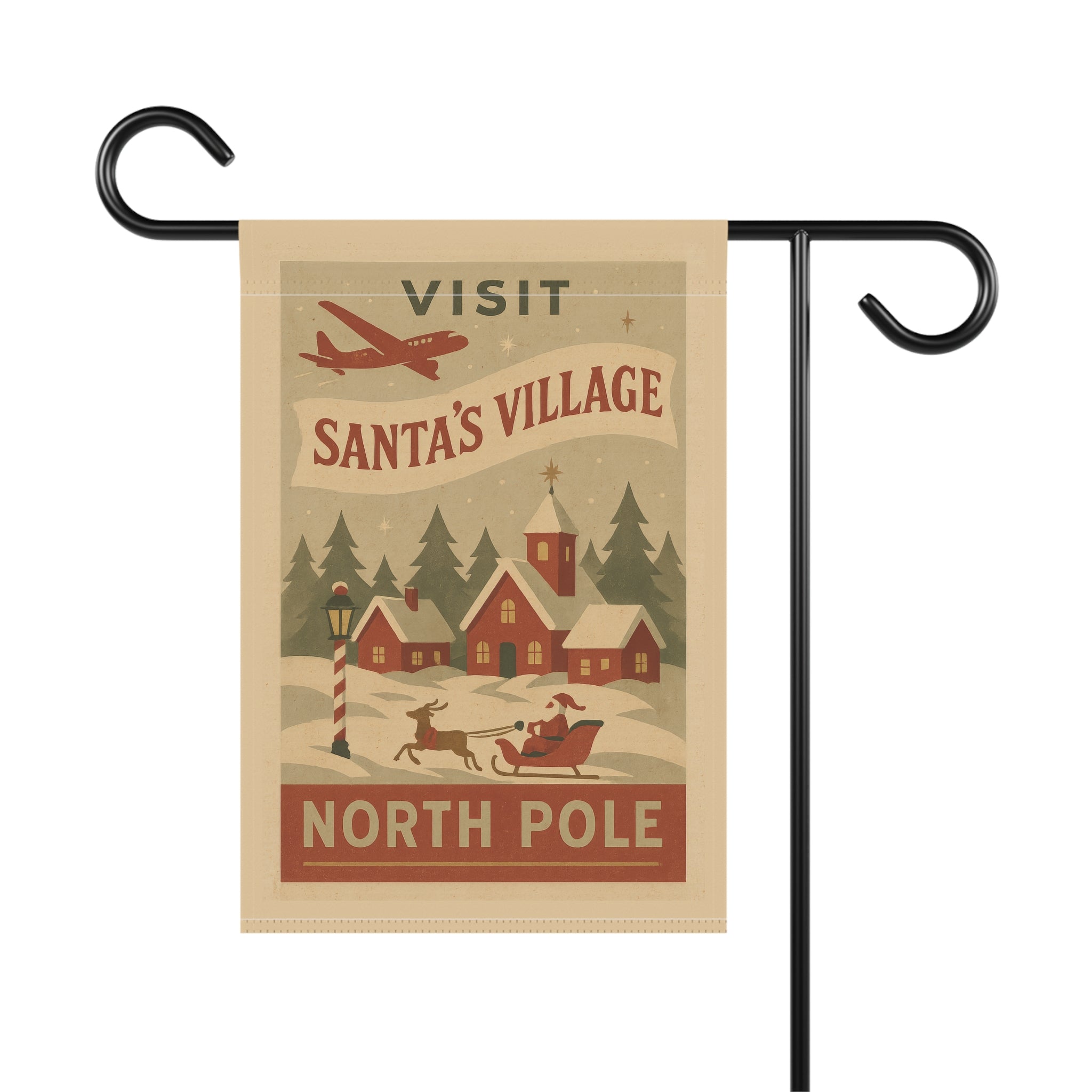 Vintage “Visit Santa’s Village” Christmas Garden Flag – North Pole Holiday Decor