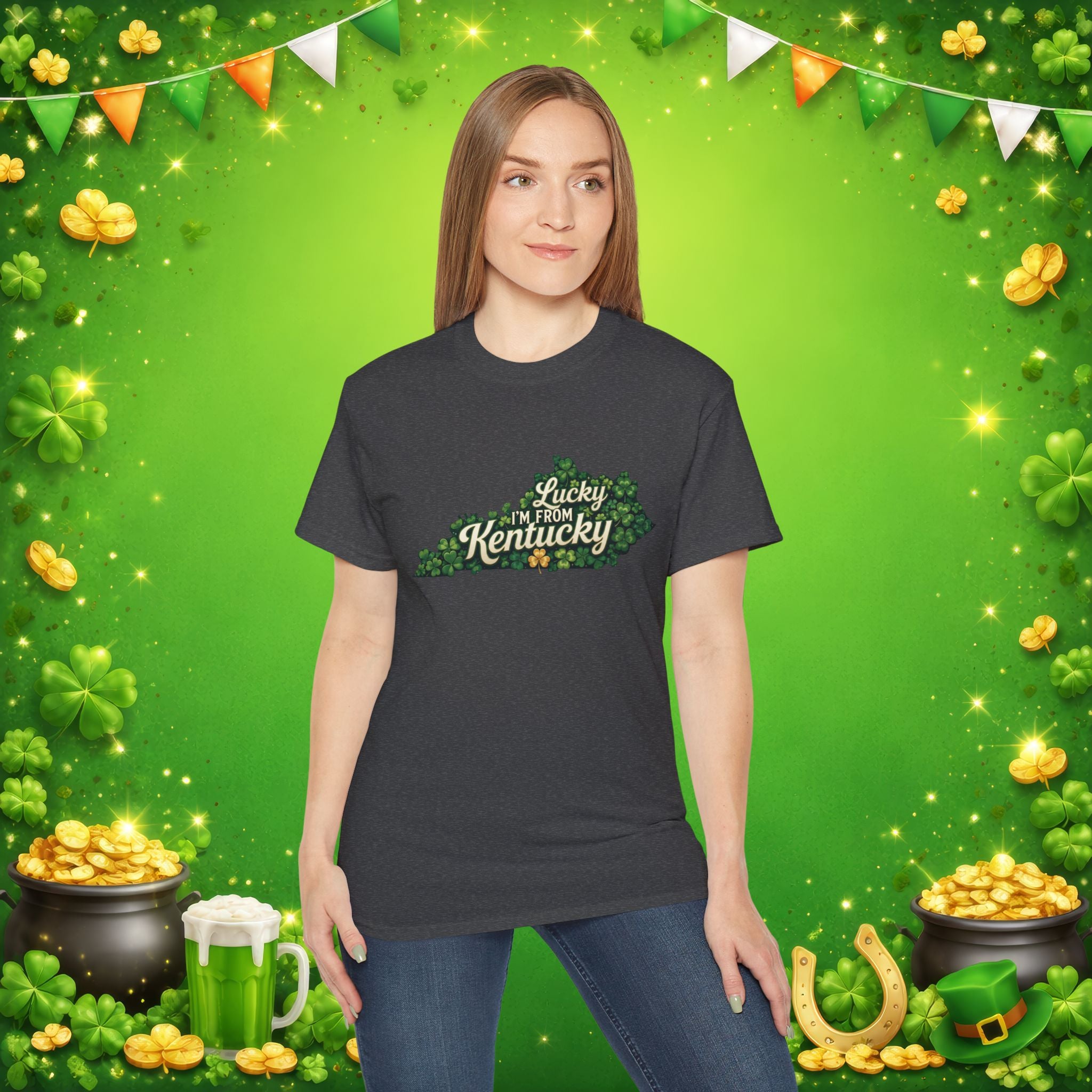 Lucky I’m From Kentucky T-Shirt – St. Patrick’s Day Shamrock Kentucky Shirt – Irish Bluegrass Pride Graphic Tee