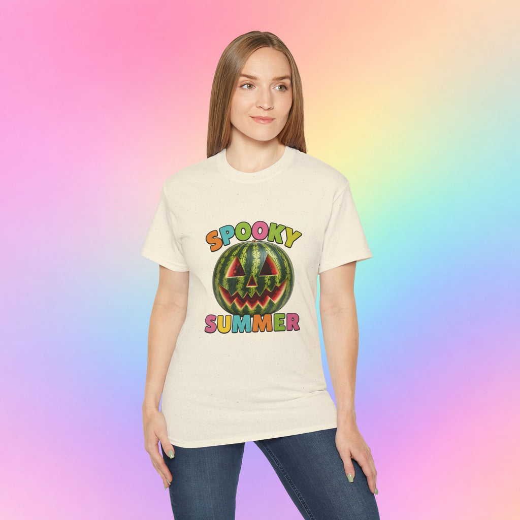 Spooky Summer Watermelon Jack-O’-Lantern T-Shirt | Summerween Halloween Shirt
