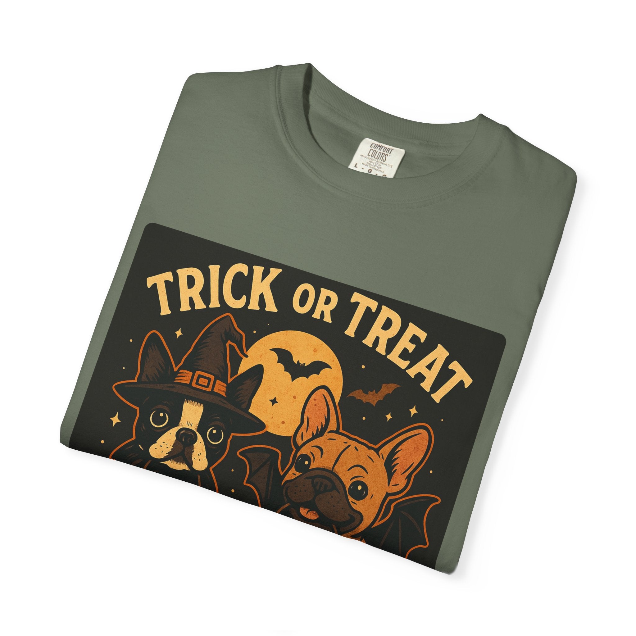 Trick or Treat Boston Terrier & Frenchie Halloween Shirt (Adult Unisex)