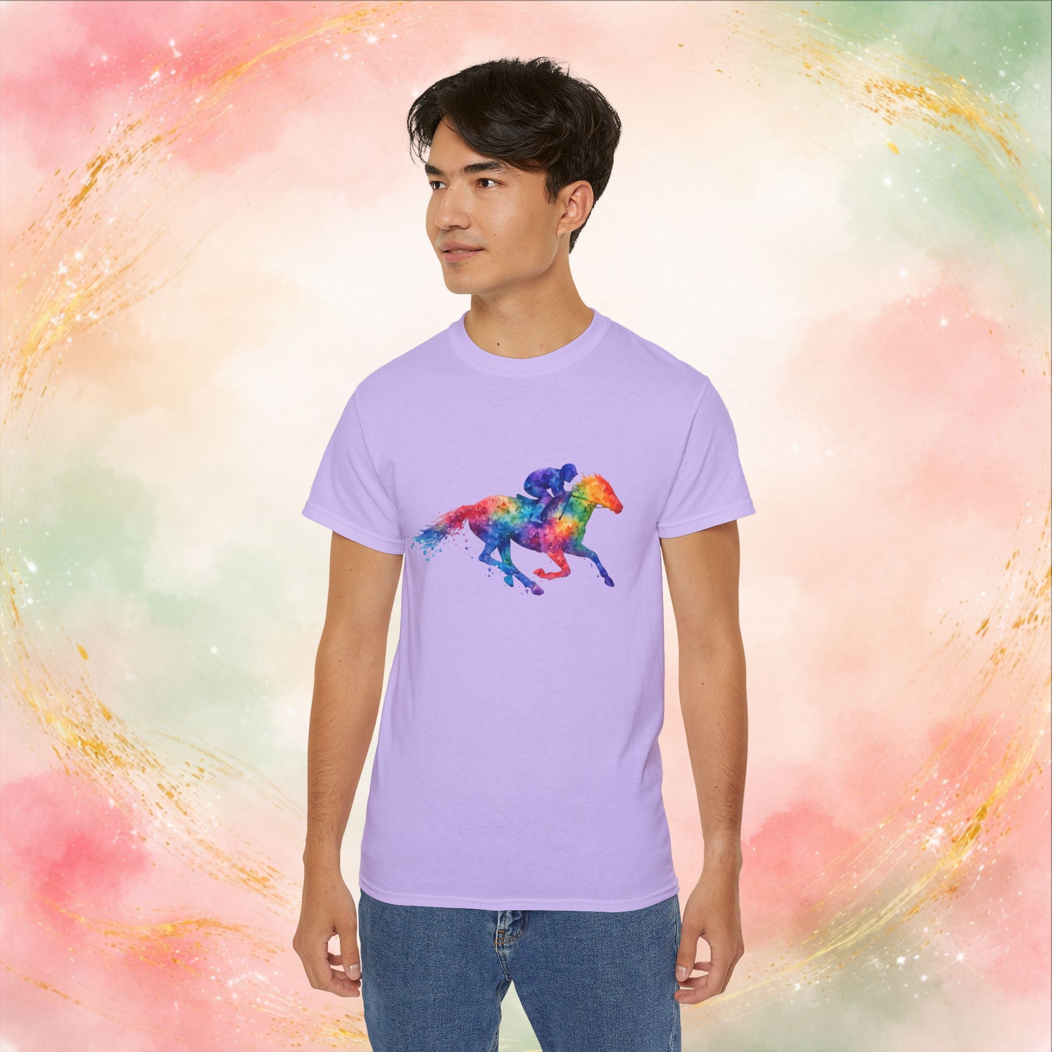 Kentucky Derby Watercolor Horse & Jockey T-Shirt | Colorful Race Day Graphic Tee