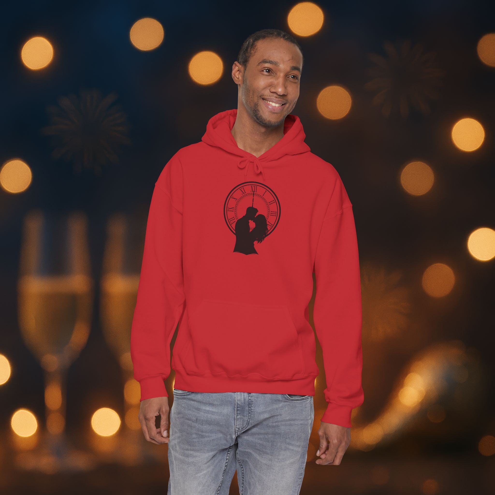 Midnight Kiss New Year’s Eve Hoodie – Romantic Clock Silhouette Pullover