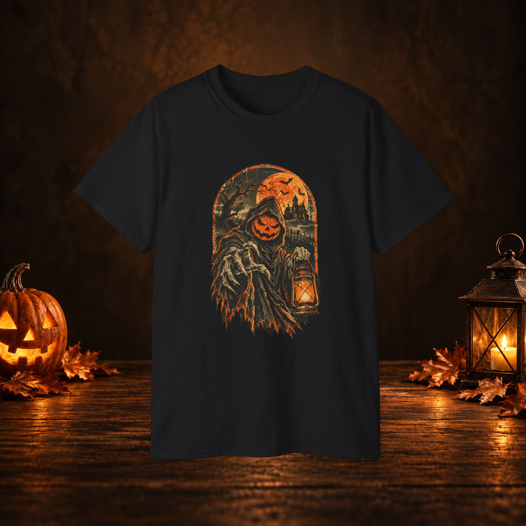 Halloween Pumpkin Scarecrow Tee — Spooky Lantern Jack-O'-Lantern Graphic Shirt