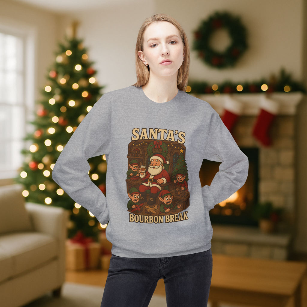 Santa’s Bourbon Break Christmas Sweatshirt – Funny Bourbon Lover Holiday Crewneck for Kentucky Bourbon Fans & Festive Christmas Gift