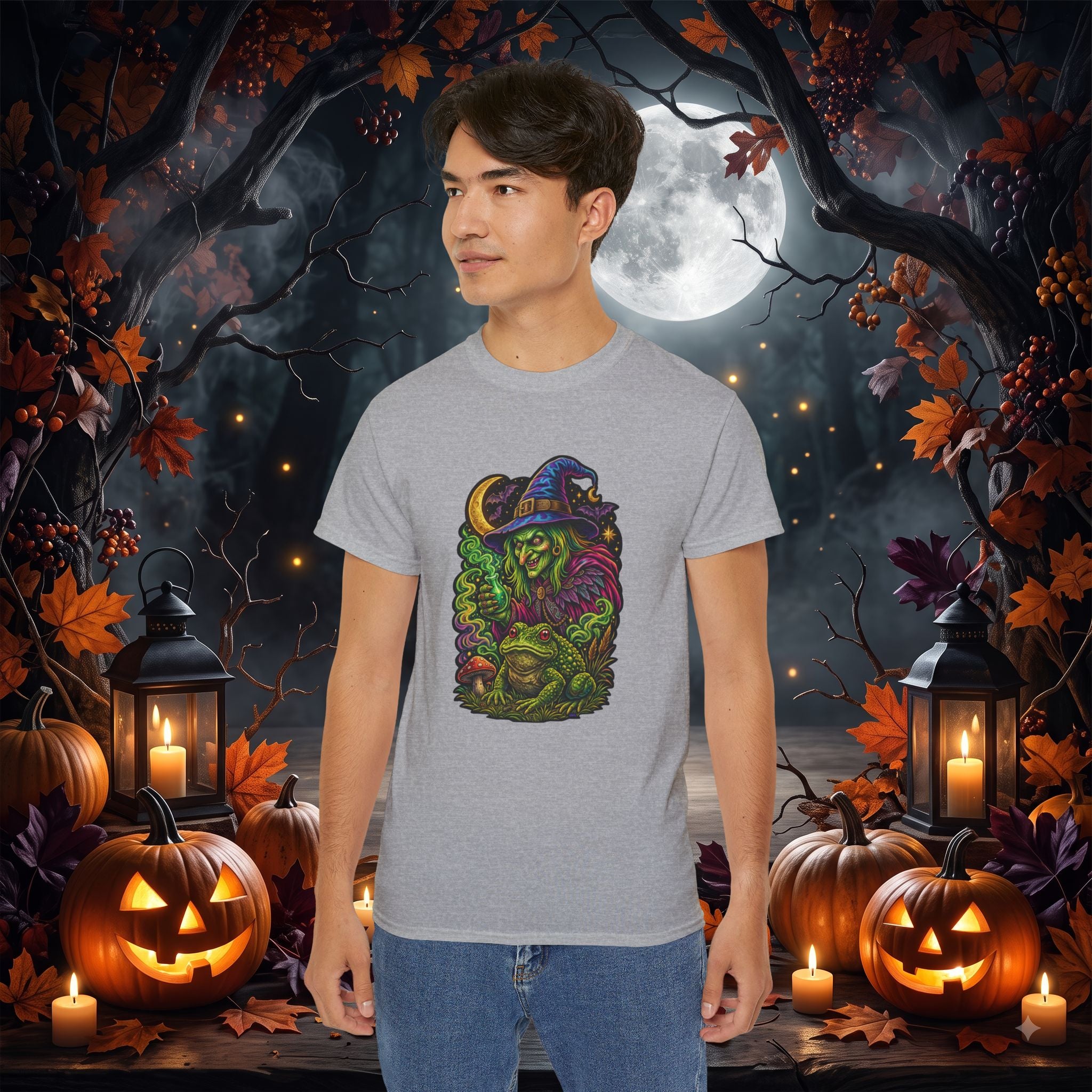Neon Witch & Toad Halloween T-Shirt | Spooky Witchcraft Tee