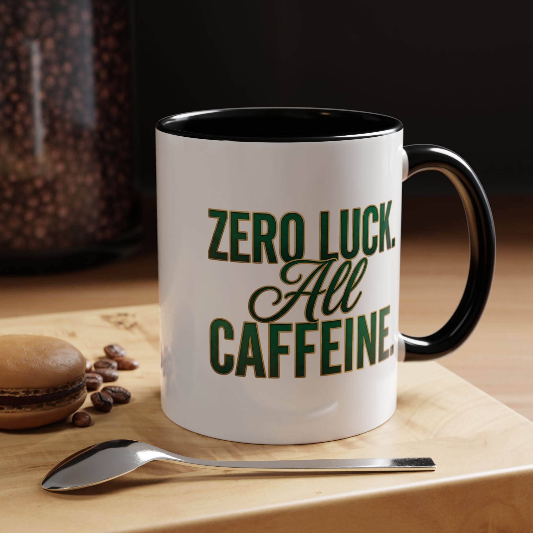 Zero Luck. All Caffeine. St. Patrick’s Day Coffee Mug – Funny Irish Coffee Lover Cup – Green & Gold Shamrock Design