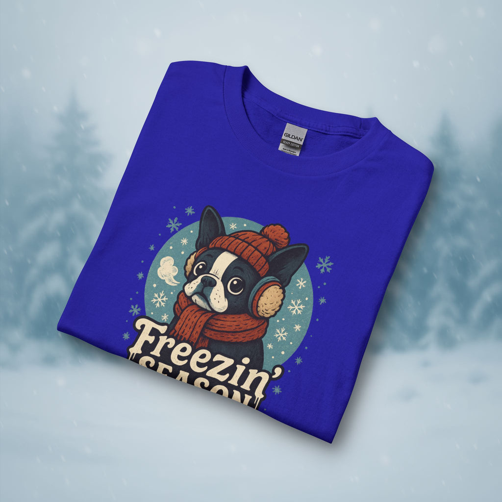 Freezin’ Season Boston Terrier Winter Long Sleeve Shirt – Cute Dog Lover Cold Weather Tee