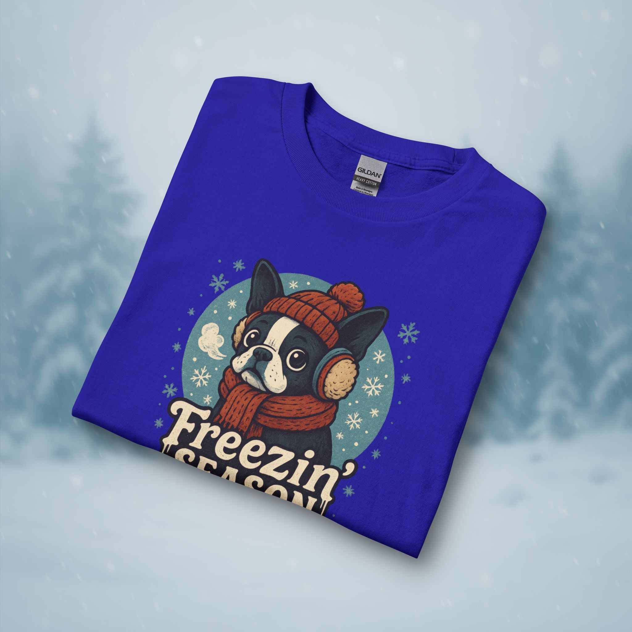 Freezin’ Season Boston Terrier Winter Long Sleeve Shirt – Cute Dog Lover Cold Weather Tee