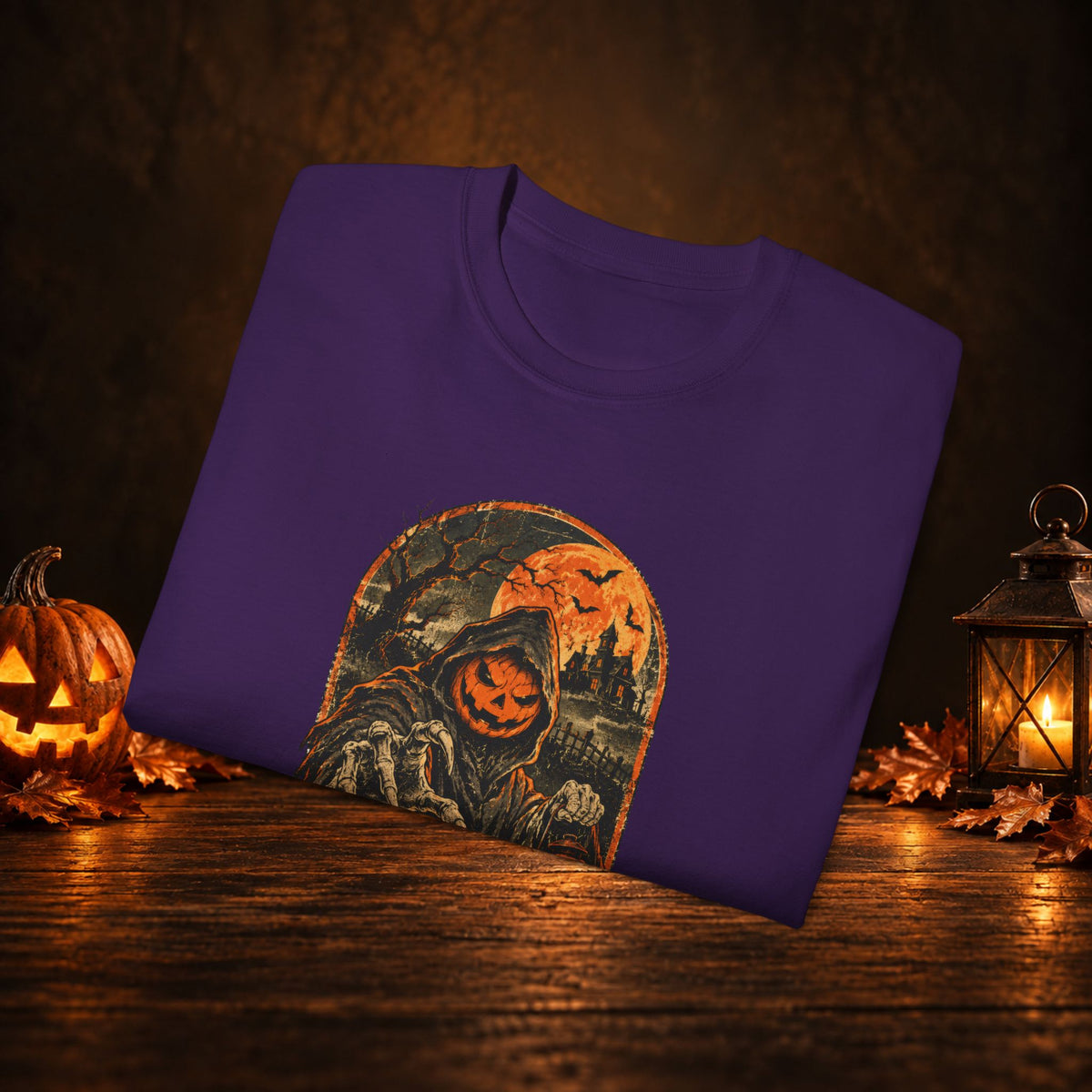 Halloween Pumpkin Scarecrow Tee — Spooky Lantern Jack-O'-Lantern Graphic Shirt