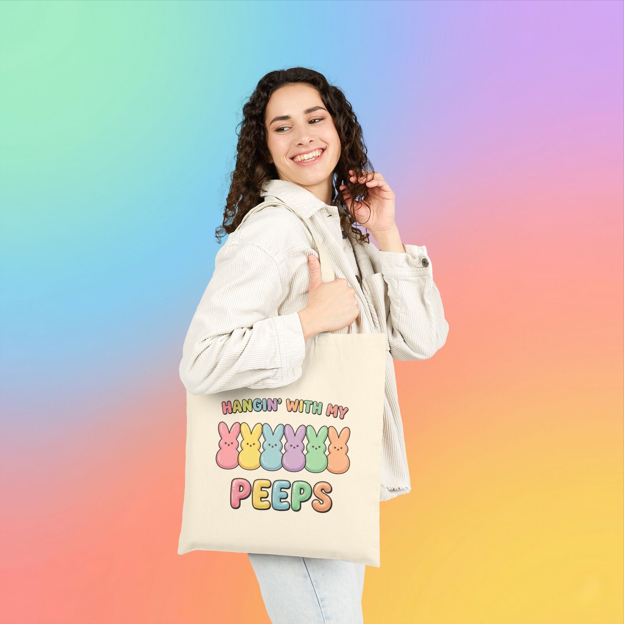Hangin’ With My Peeps Easter Bunny Canvas Tote Bag