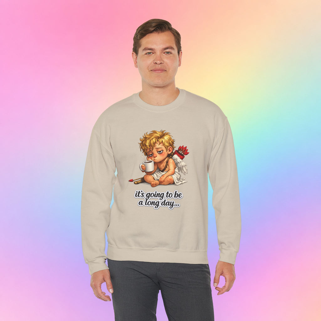 It’s Going to Be a Long Day Cupid Valentine’s Day Sweatshirt – Funny Coffee Angel Pullover