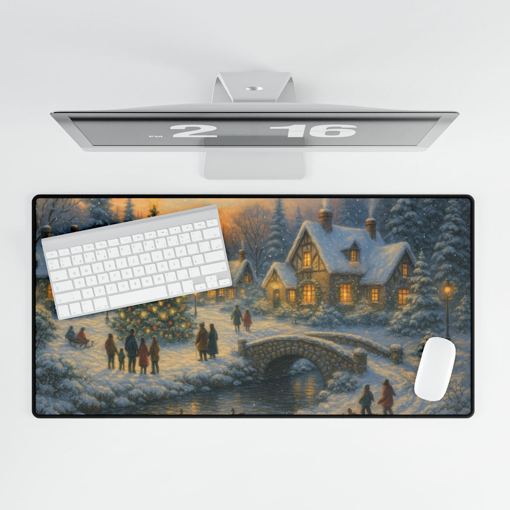 Cozy Christmas Village Desk Mat – Winter Holiday Scene Mouse Pad