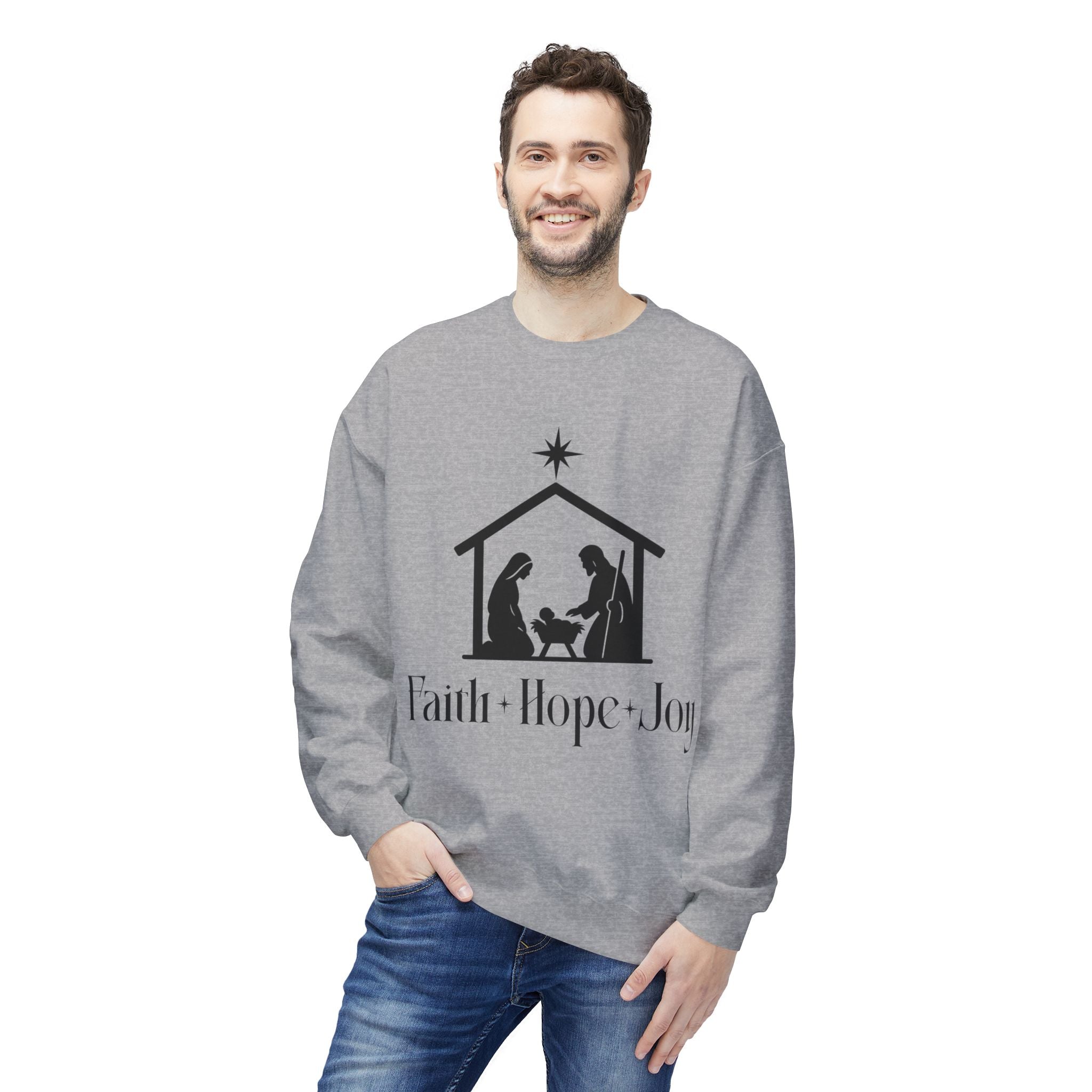 Faith • Hope • Joy Nativity Christmas Sweatshirt – Minimalist Holy Family Design
