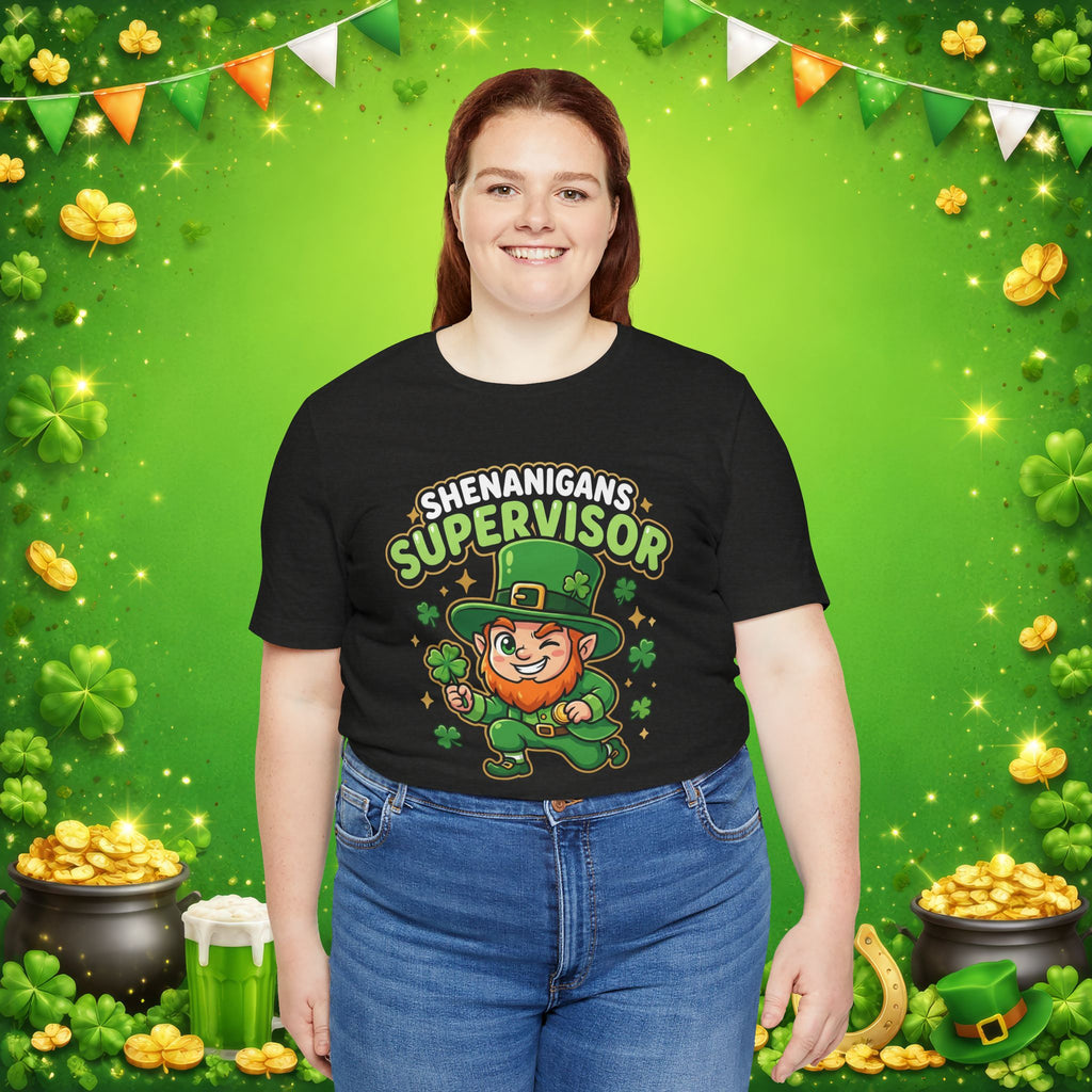 Shenanigans Supervisor T-Shirt – Funny St. Patrick’s Day Leprechaun Adult Unisex Tee