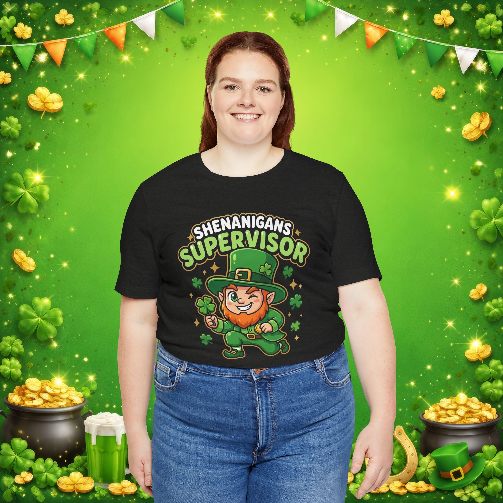 Shenanigans Supervisor T-Shirt – Funny St. Patrick’s Day Leprechaun Adult Unisex Tee