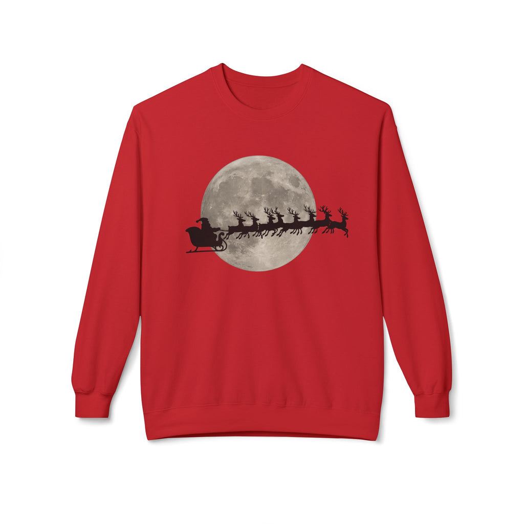 Silent Night Flight — Santa and Reindeer Full Moon Christmas Sweatshirt