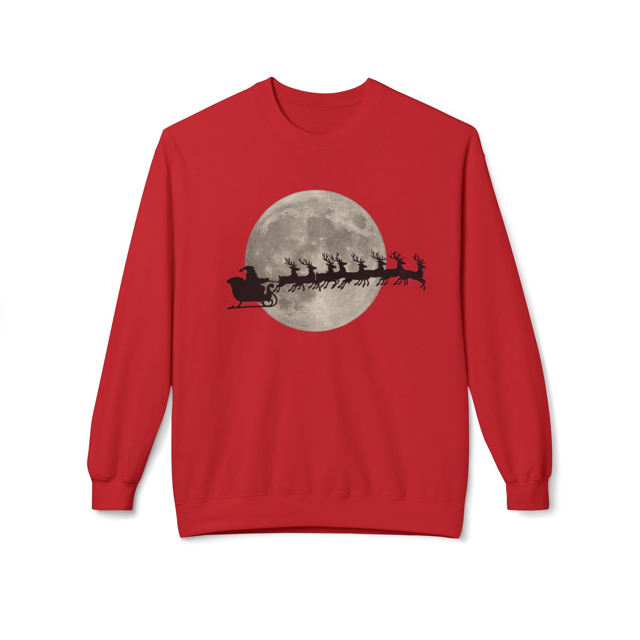 Silent Night Flight — Santa and Reindeer Full Moon Christmas Sweatshirt