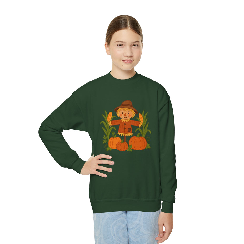 Autumn Scarecrow Youth Crewneck Sweatshirt - Perfect for Fall, Thanksgiving, Cozy Wear, Kids Sweatshirt, Seasonal Apparel