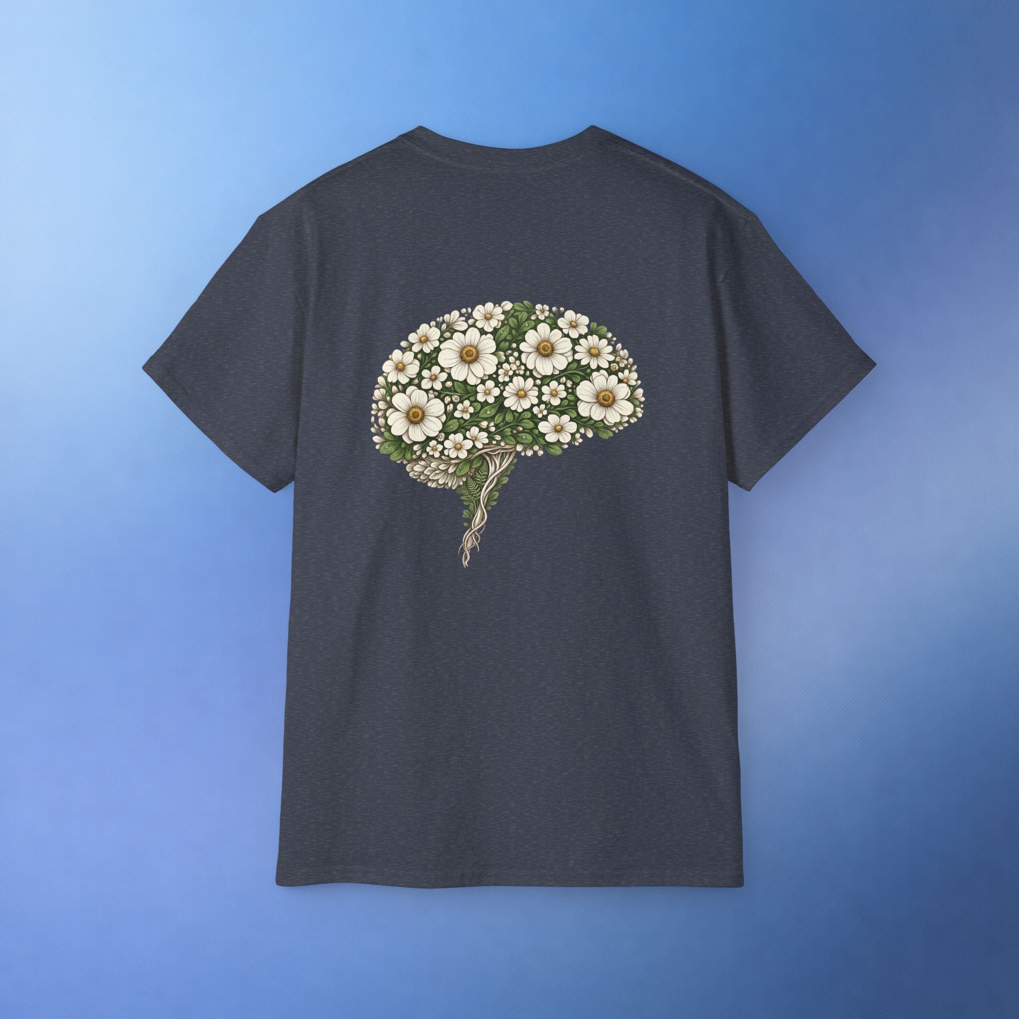 Brain Cancer Awareness Month T-Shirt | Gray Ribbon Floral Brain Design
