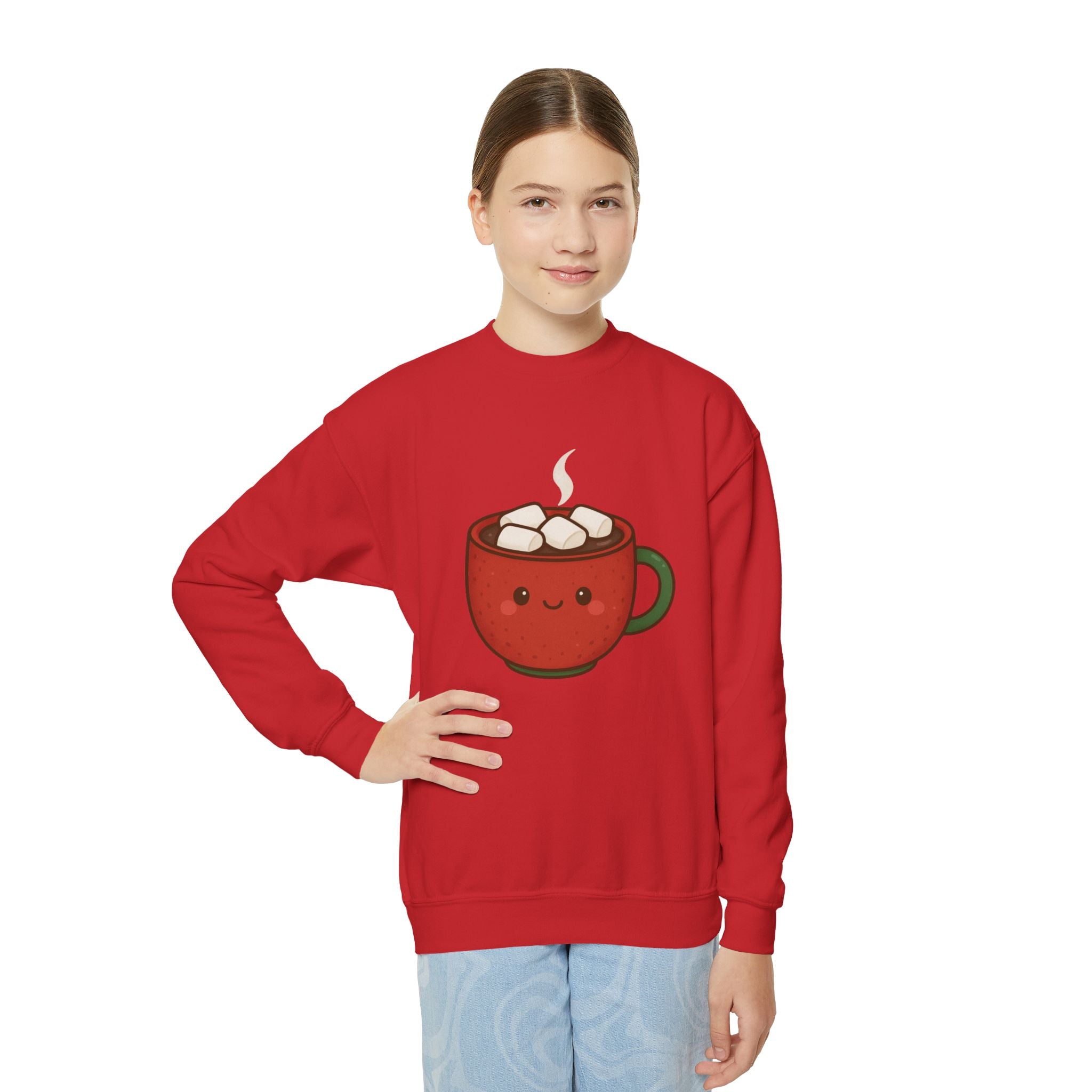 🎄 Cuddly Cocoa Youth Sweatshirt – Cozy Christmas Hot Chocolate Design