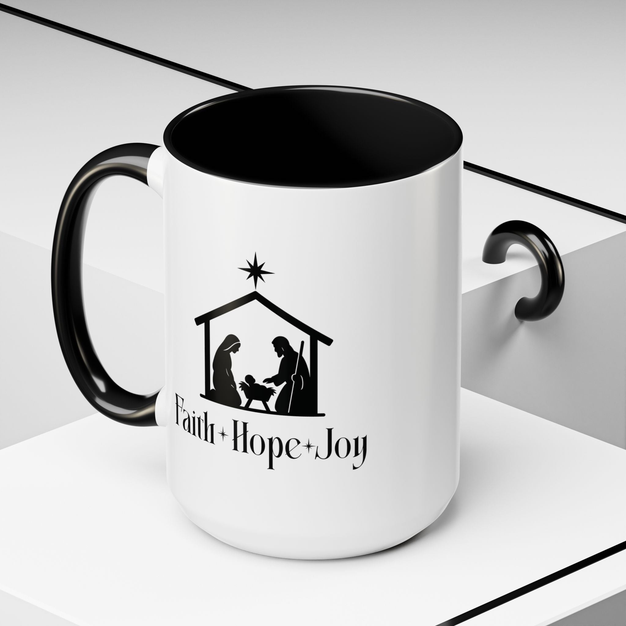 Faith + Hope + Joy Nativity Christmas Mug – Inspirational Holiday Coffee Cup