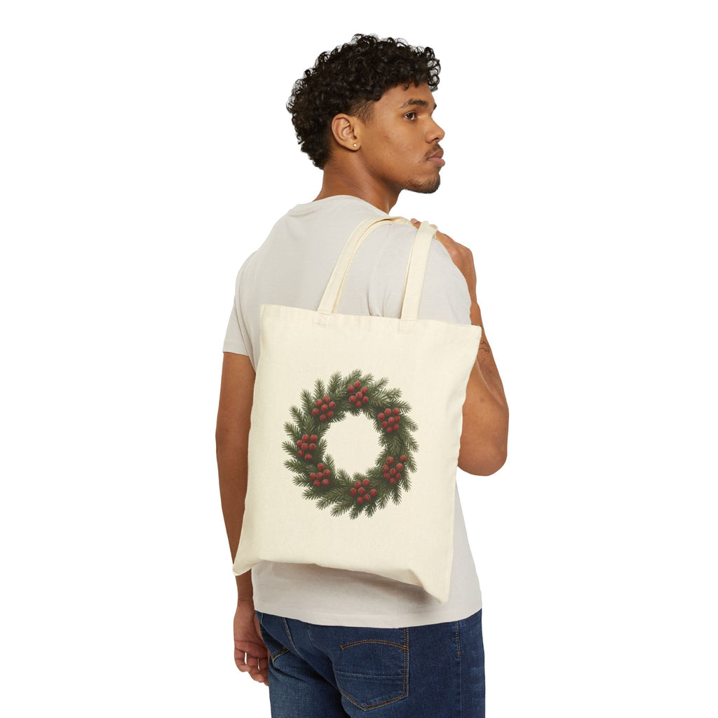 Eco-Friendly Christmas Wreath Canvas Tote Bag | Reusable Holiday Shopping & Gift Bag