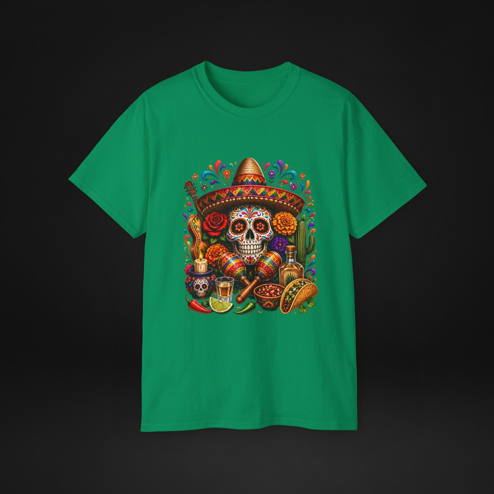 Cinco de Mayo Sugar Skull T-Shirt – Fiesta Sombrero Taco & Tequila Graphic Tee