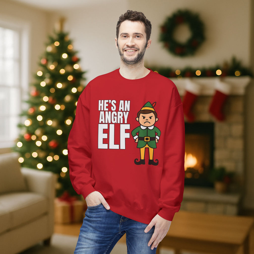 He’s an Angry Elf Christmas Sweatshirt – Funny Holiday Elf Graphic | Festive Unisex Crewneck
